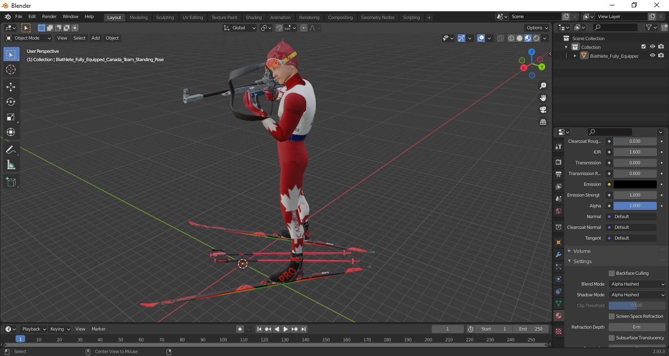 3D model Biathlete Fully Equipped Canada Team Standing Pose