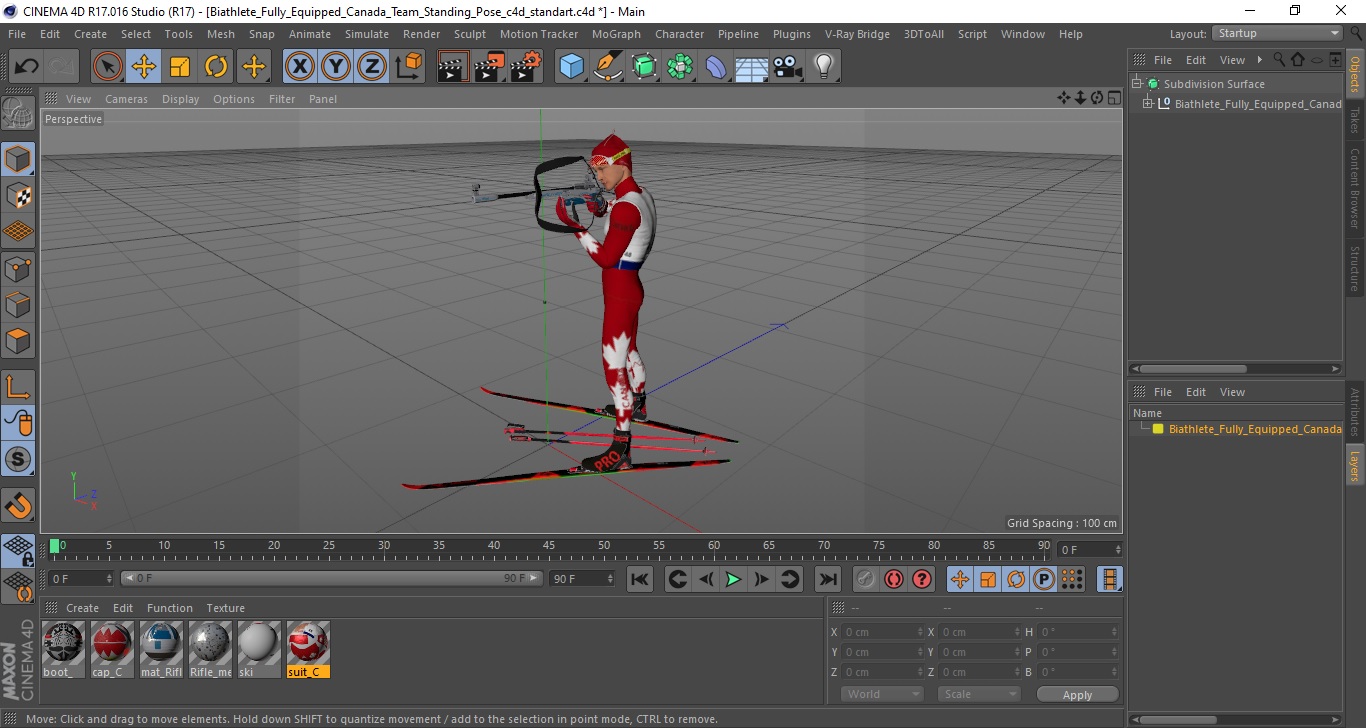 3D model Biathlete Fully Equipped Canada Team Standing Pose