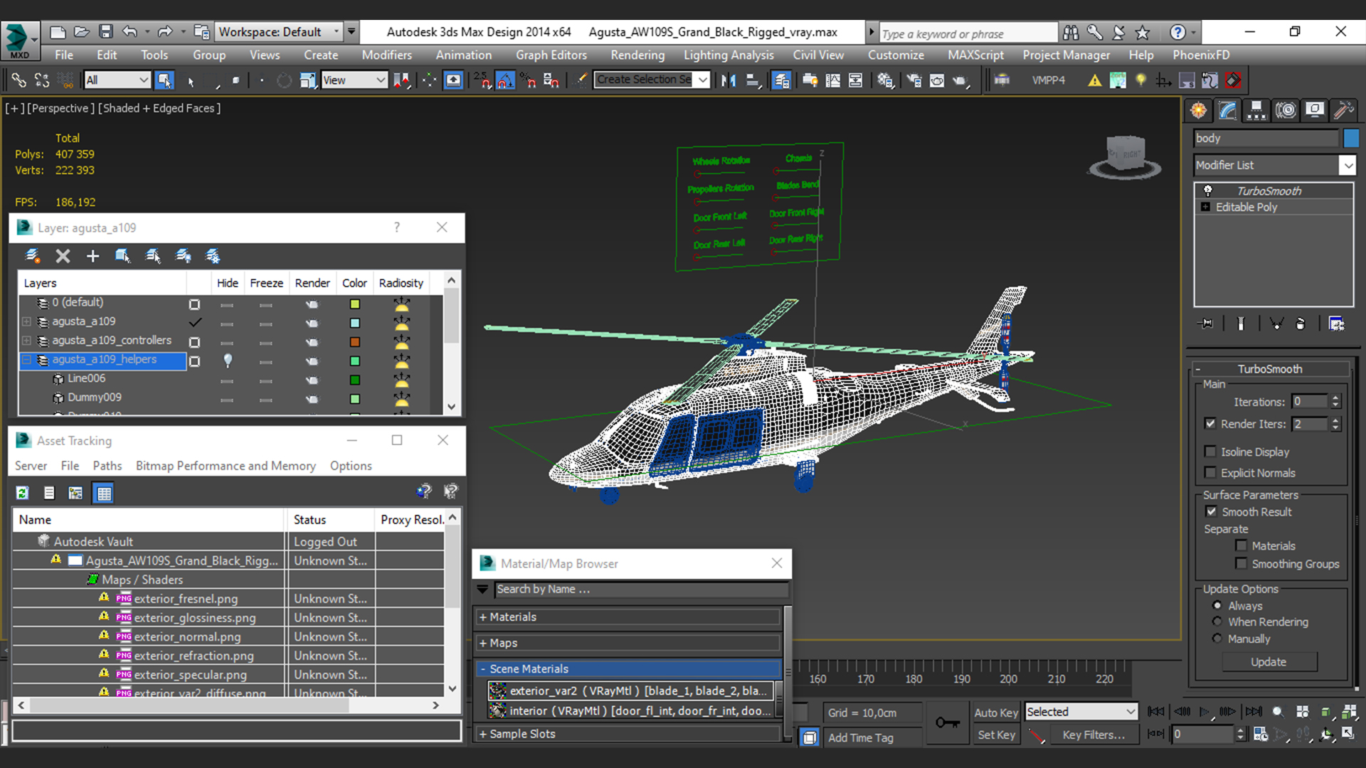 Agusta AW109S Grand Black Rigged 3D