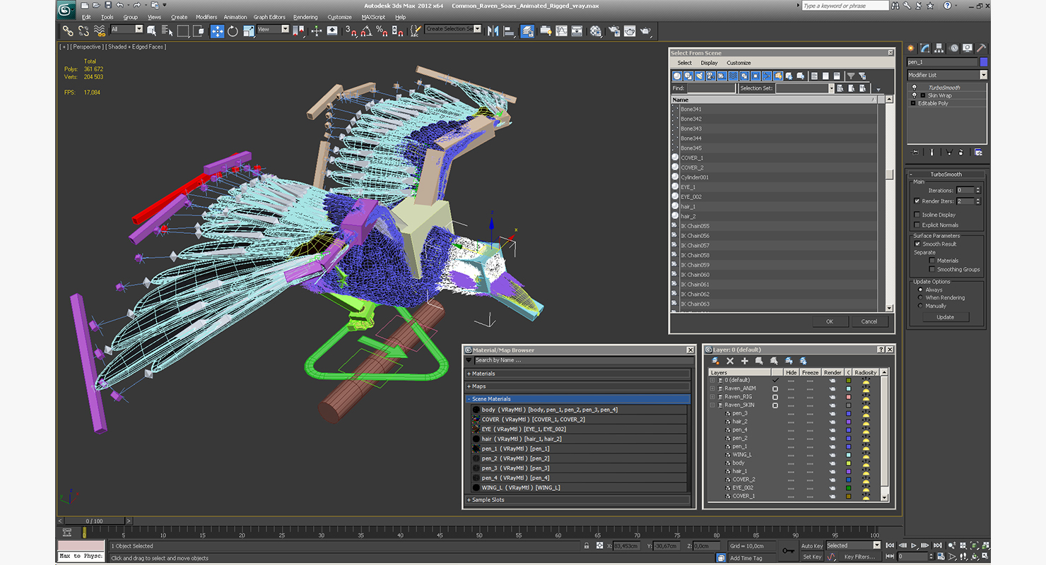 Common Raven Soars Animated Rigged 3D model