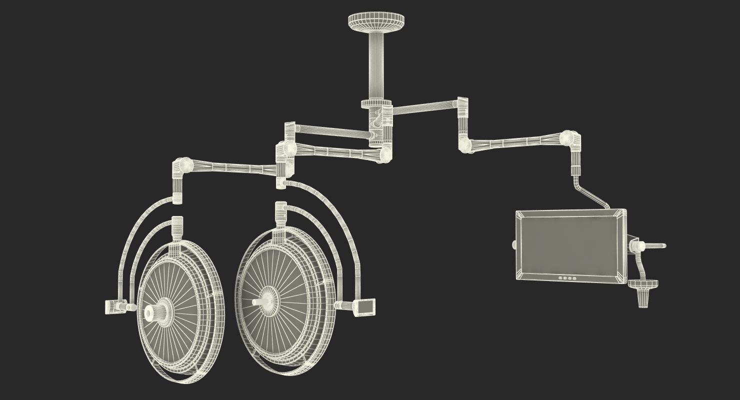 3D Two Arm Surgical Light with Monitor Ceiling Mount Rigged