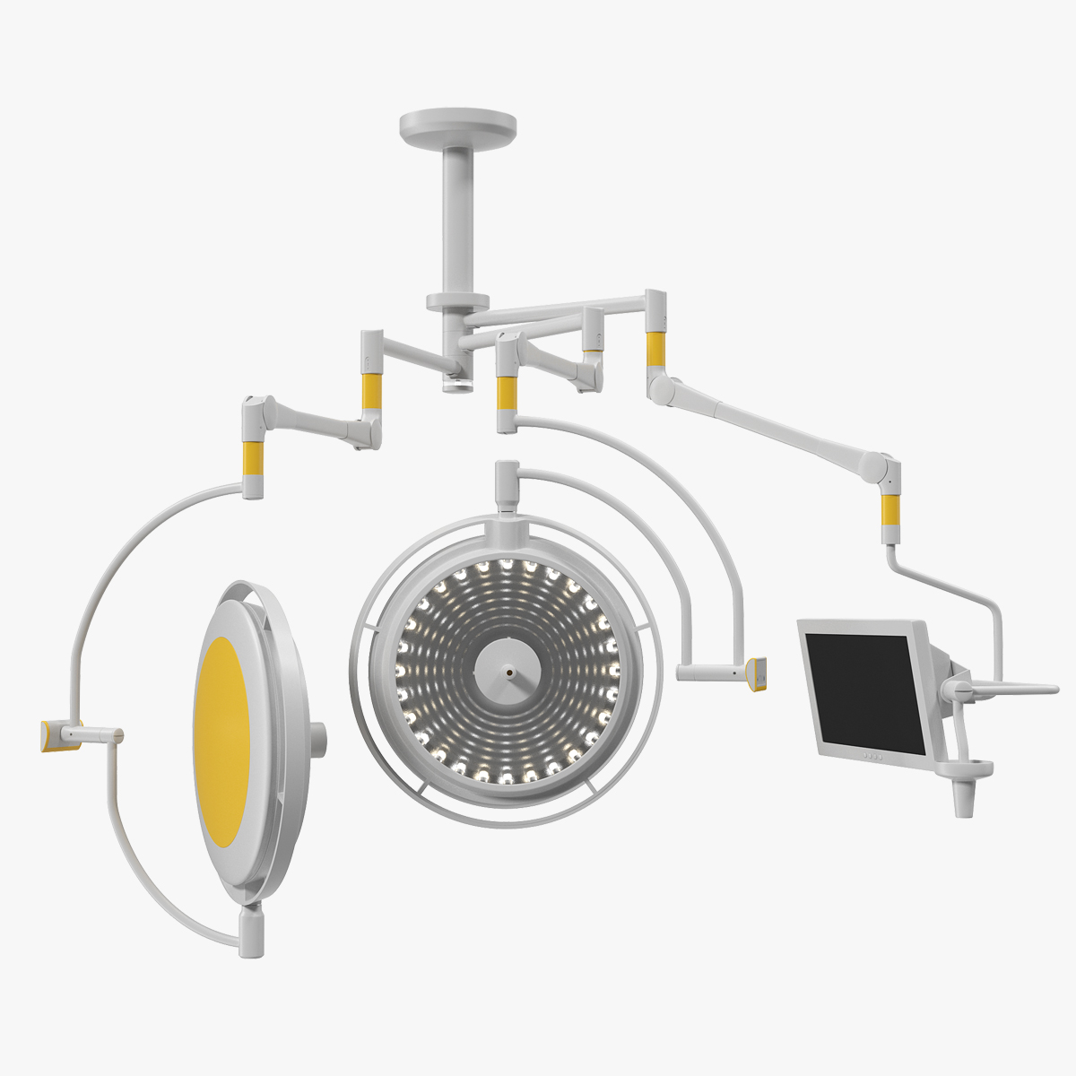 Two Arm Surgical Light with Monitor Ceiling Mount Rigged 3D Model