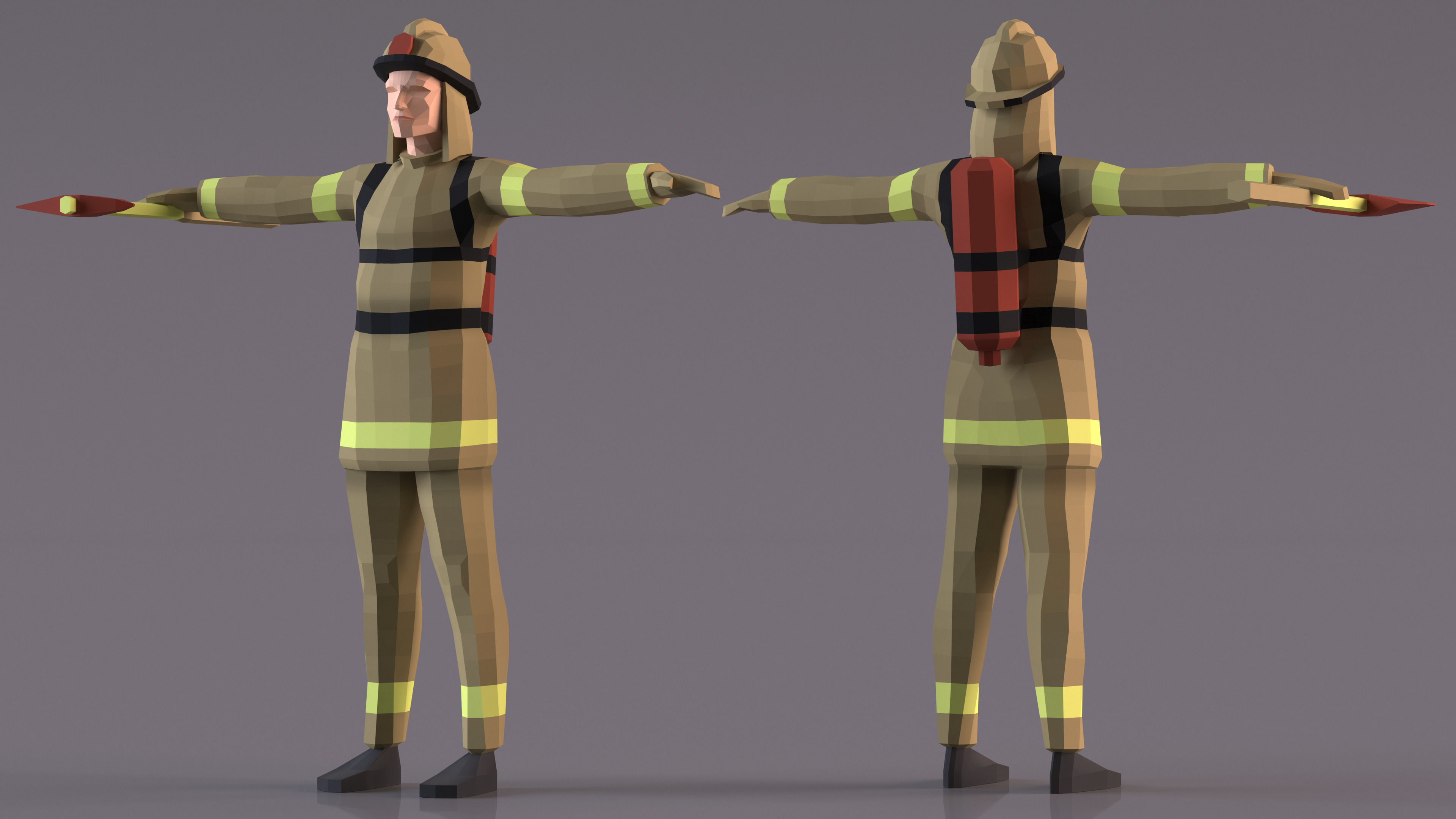 3D Firefighter Low Poly Rigged for Cinema 4D