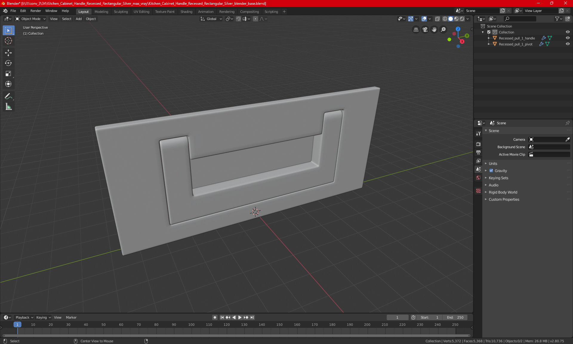 3D model Kitchen Cabinet Handle Recessed Rectangular Silver