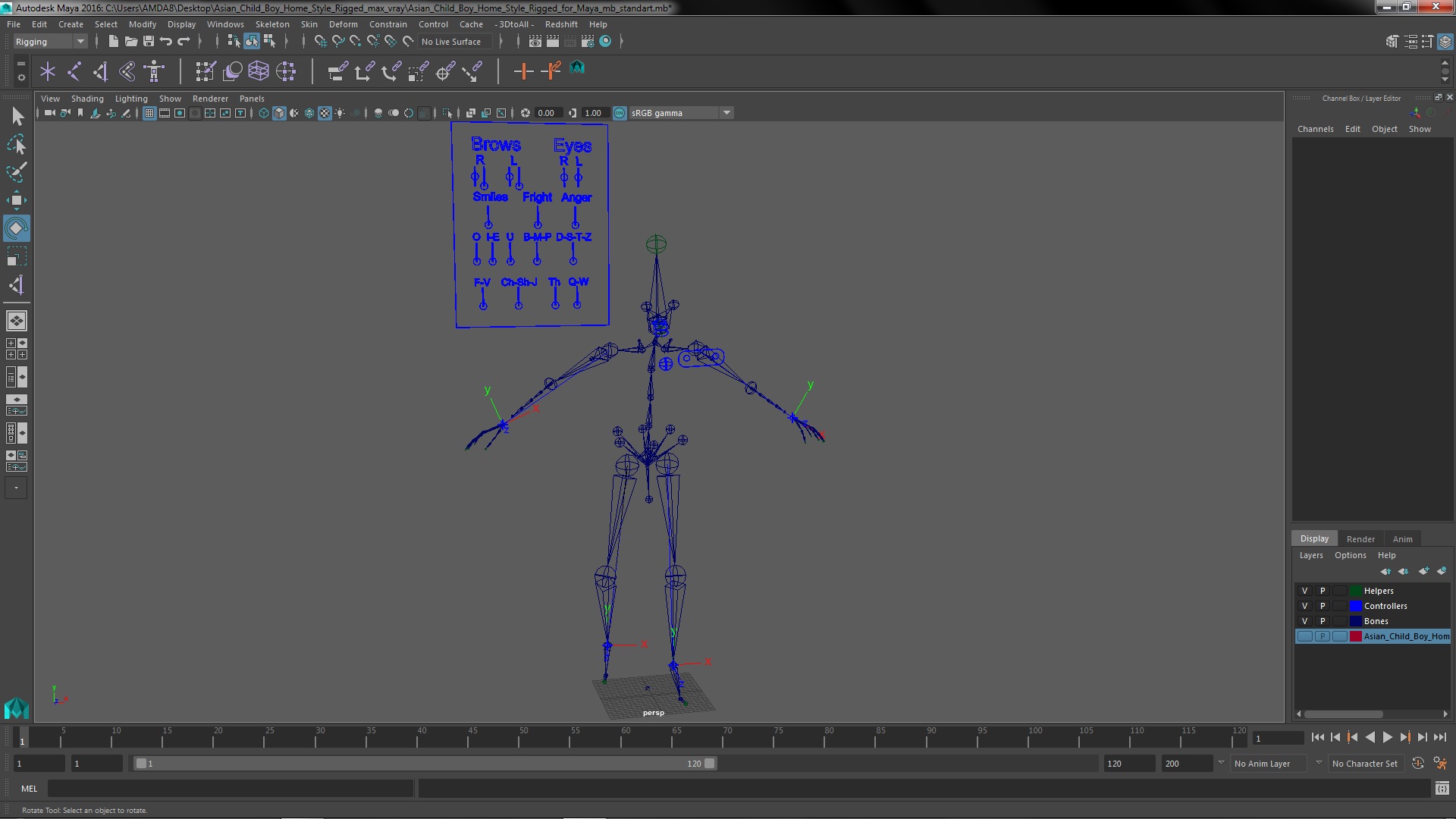 Asian Child Boy Home Style Rigged for Maya 3D