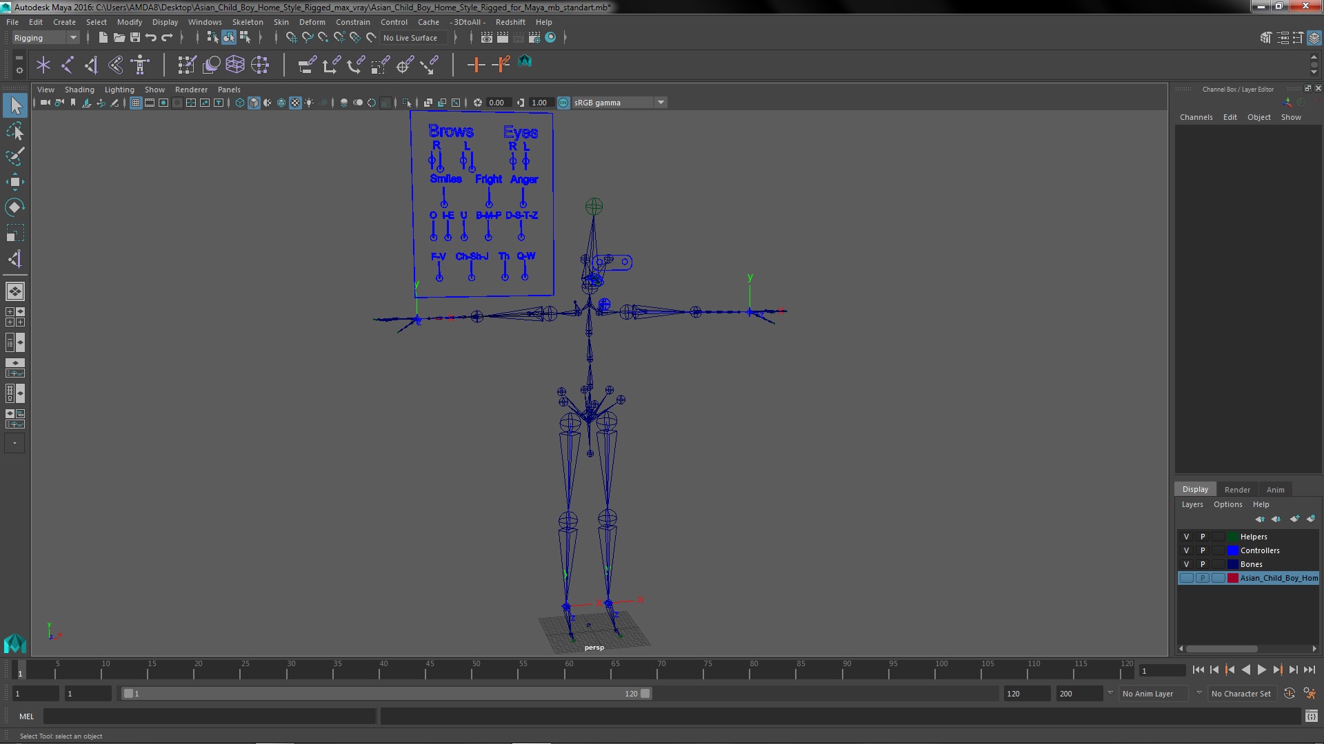 Asian Child Boy Home Style Rigged for Maya 3D