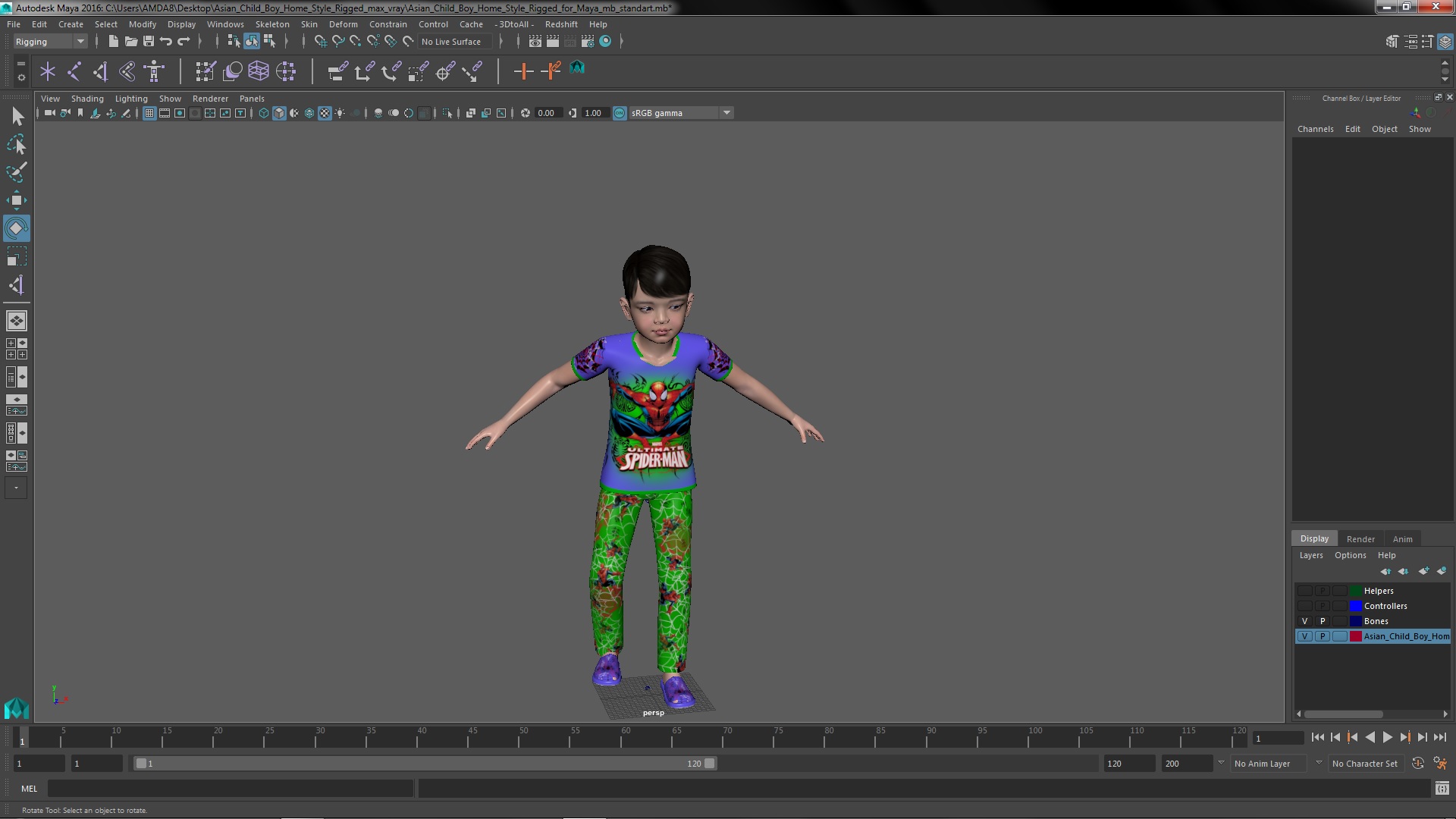 Asian Child Boy Home Style Rigged for Maya 3D