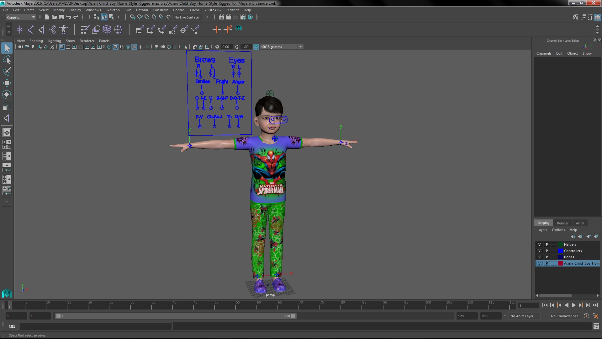 Asian Child Boy Home Style Rigged for Maya 3D