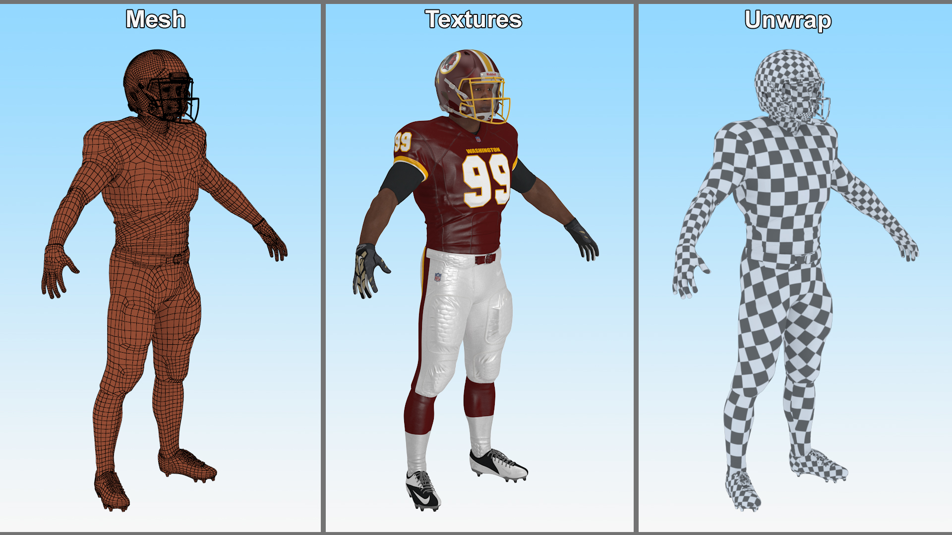 3D Washington Redskins American Football Player Fur model