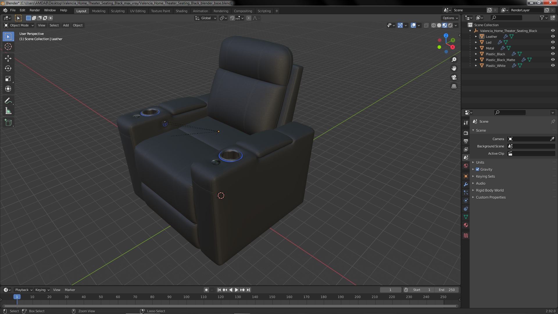 3D model Valencia Home Theater Seating Black