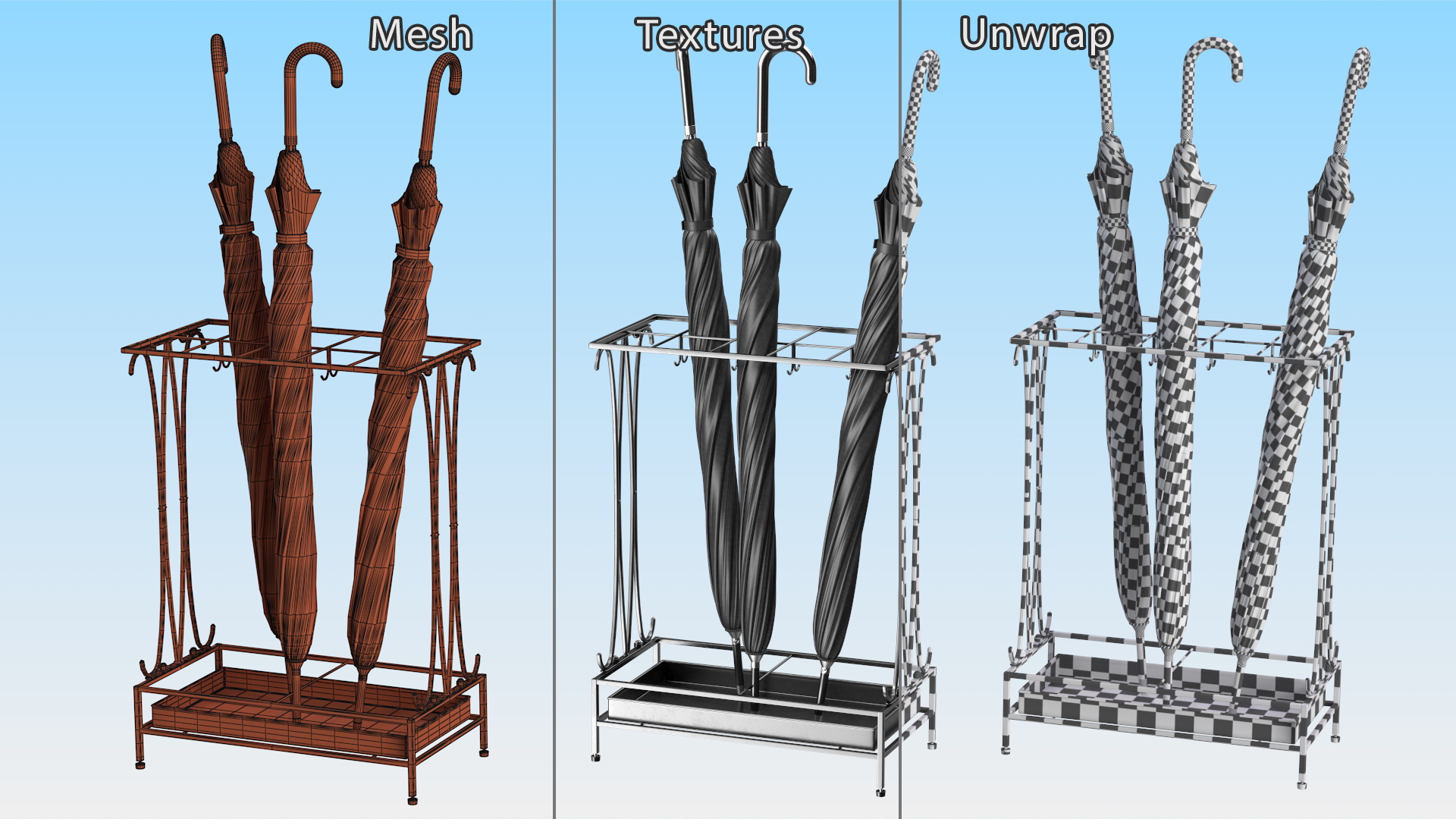 3D Metal Stand with Umbrellas