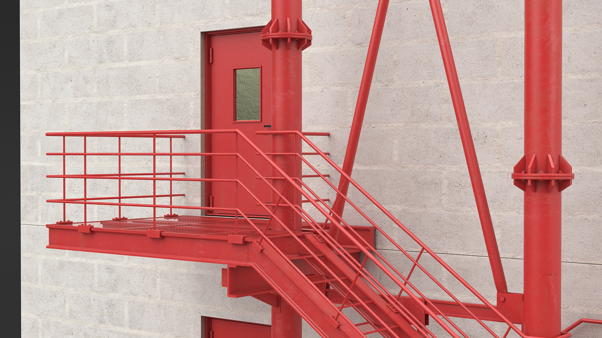 3D Fire Escape Red with Concrete Wall of House model