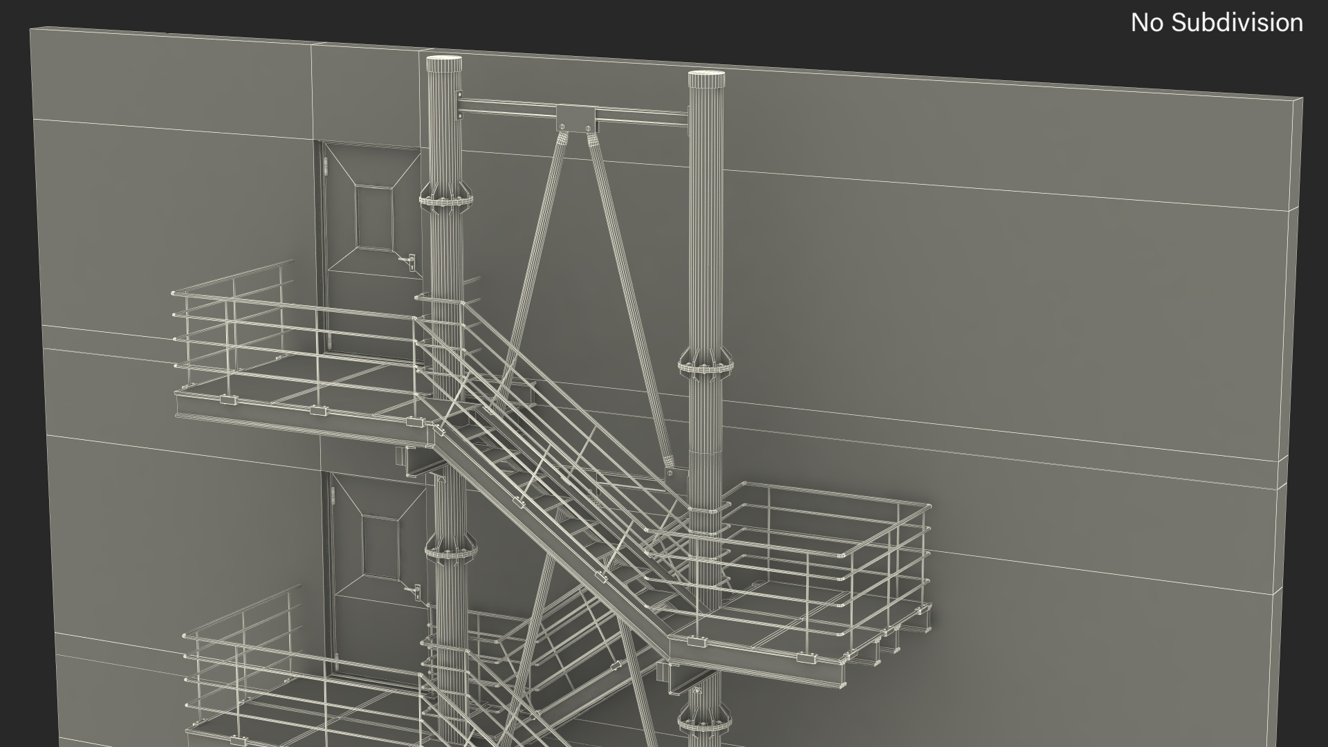 3D Fire Escape Red with Concrete Wall of House model