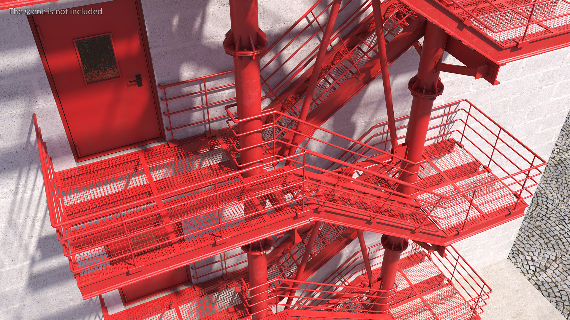 3D Fire Escape Red with Concrete Wall of House model