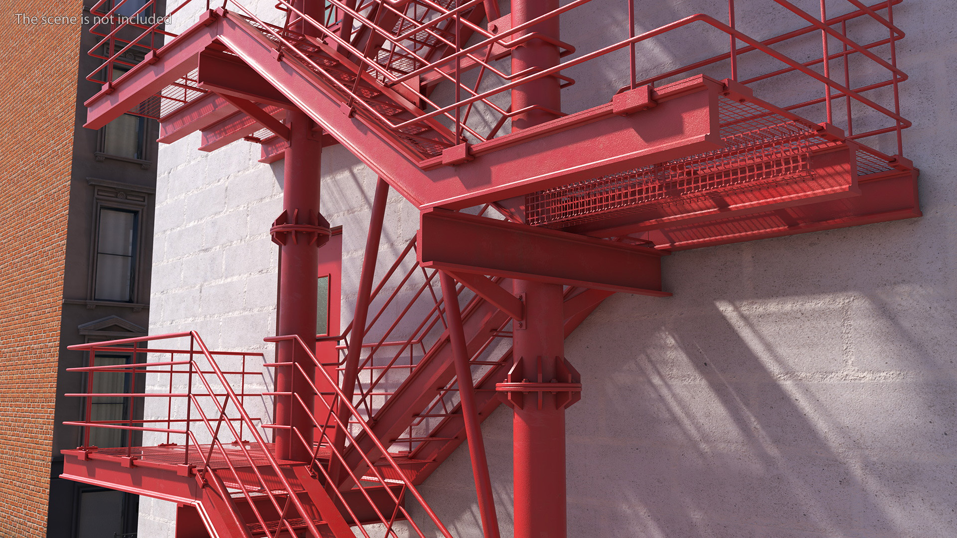 3D Fire Escape Red with Concrete Wall of House model