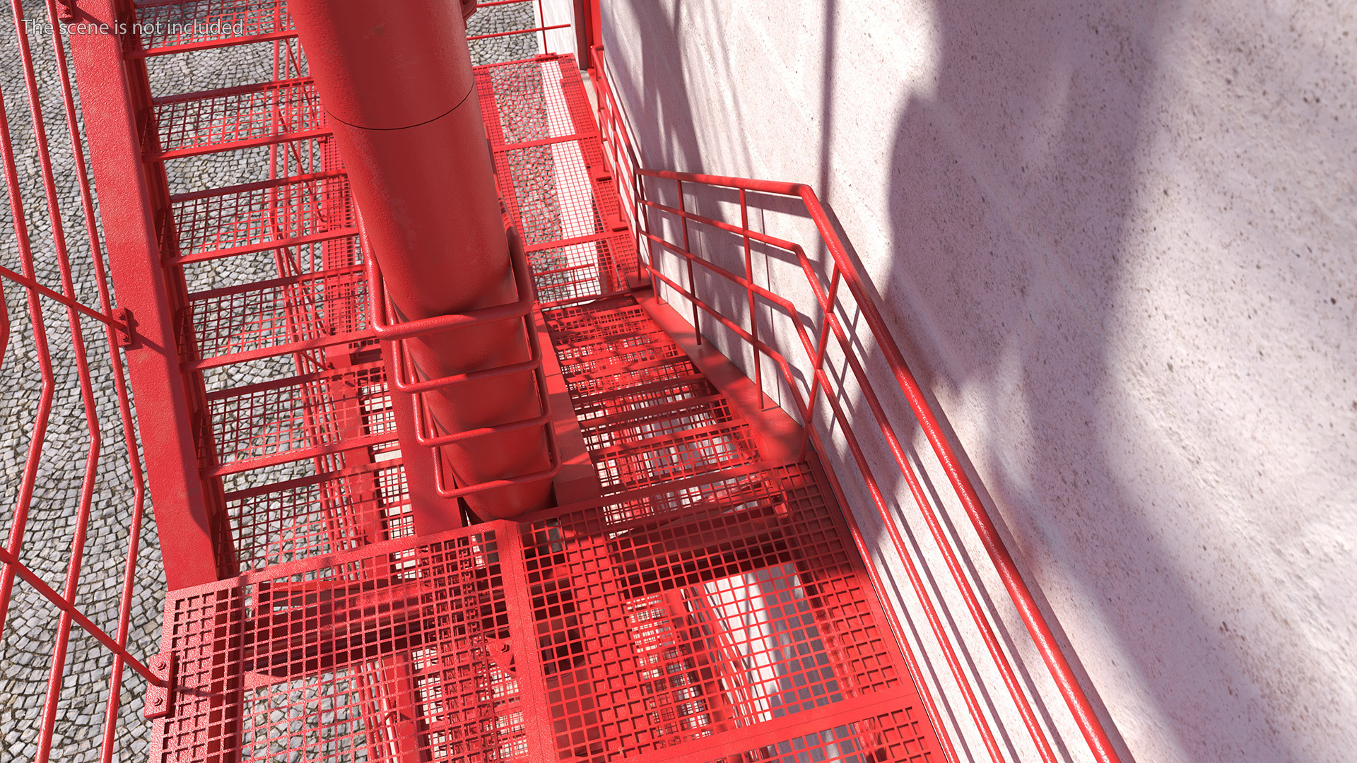3D Fire Escape Red with Concrete Wall of House model