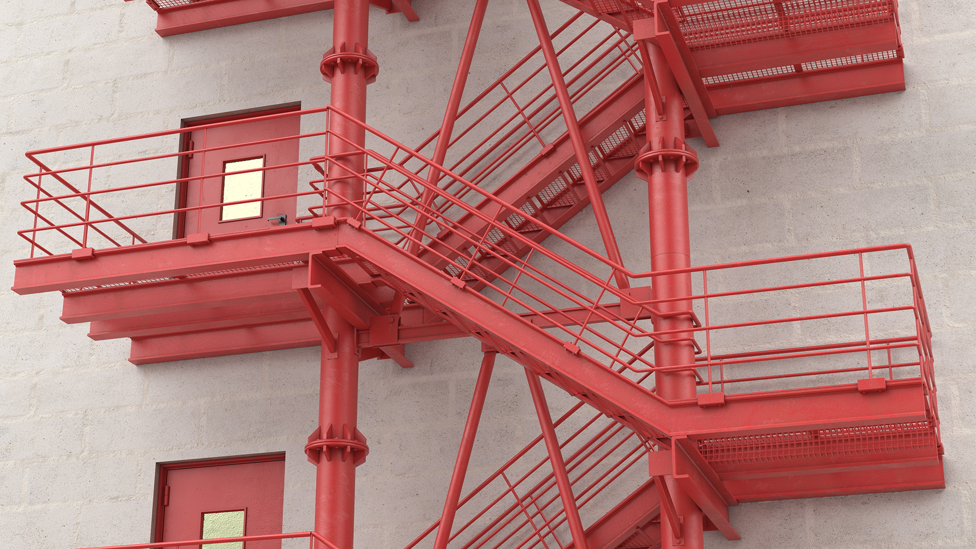 3D Fire Escape Red with Concrete Wall of House model