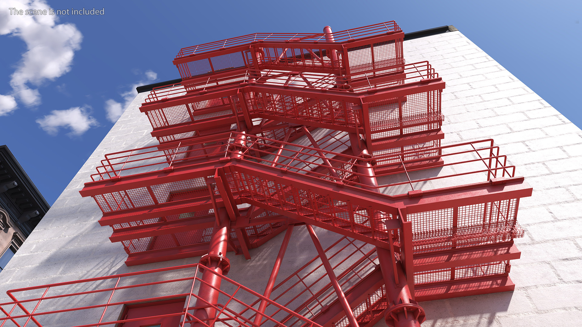 3D Fire Escape Red with Concrete Wall of House model