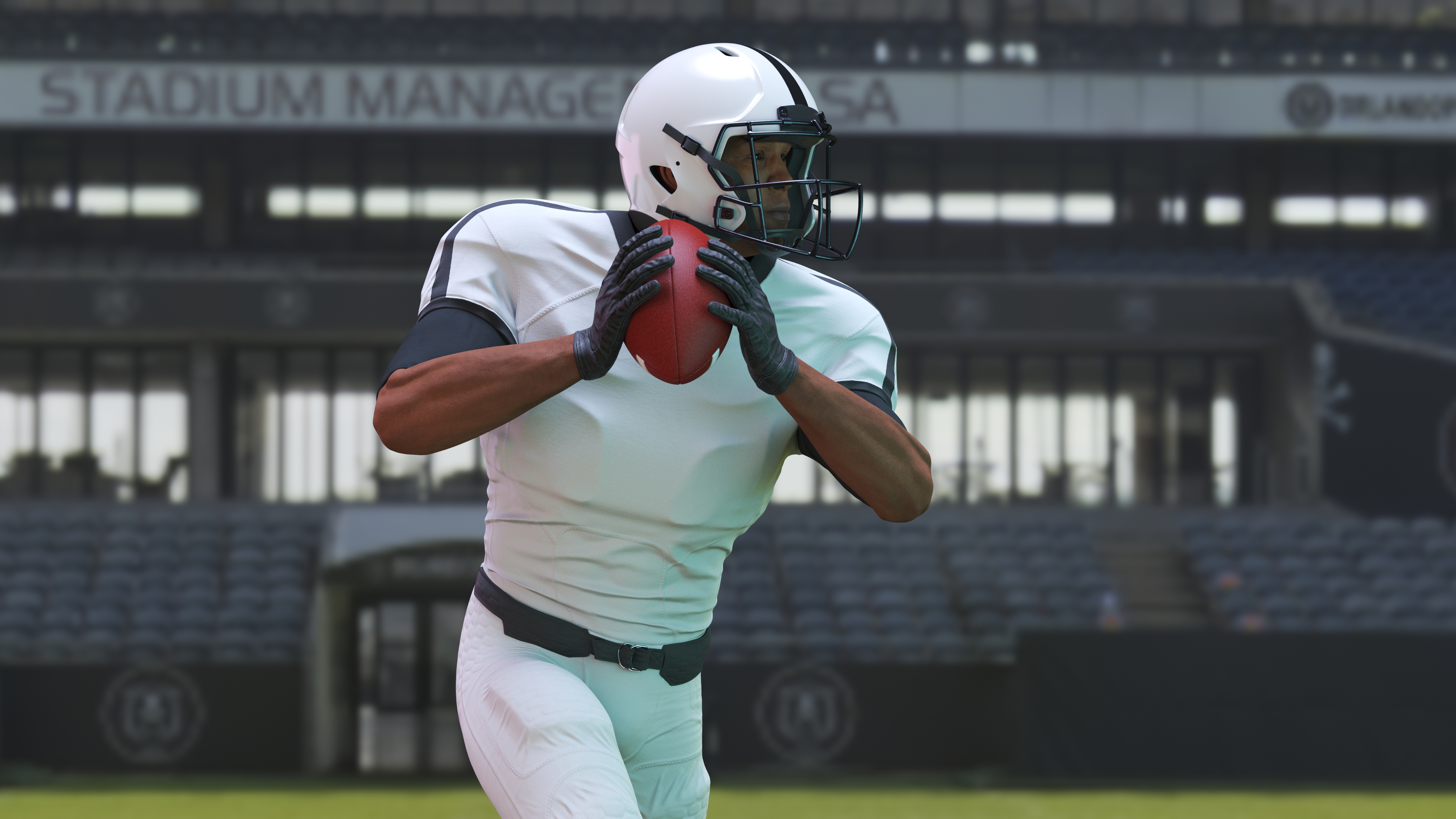 3D model American Football Player White Uniform Running The Ball