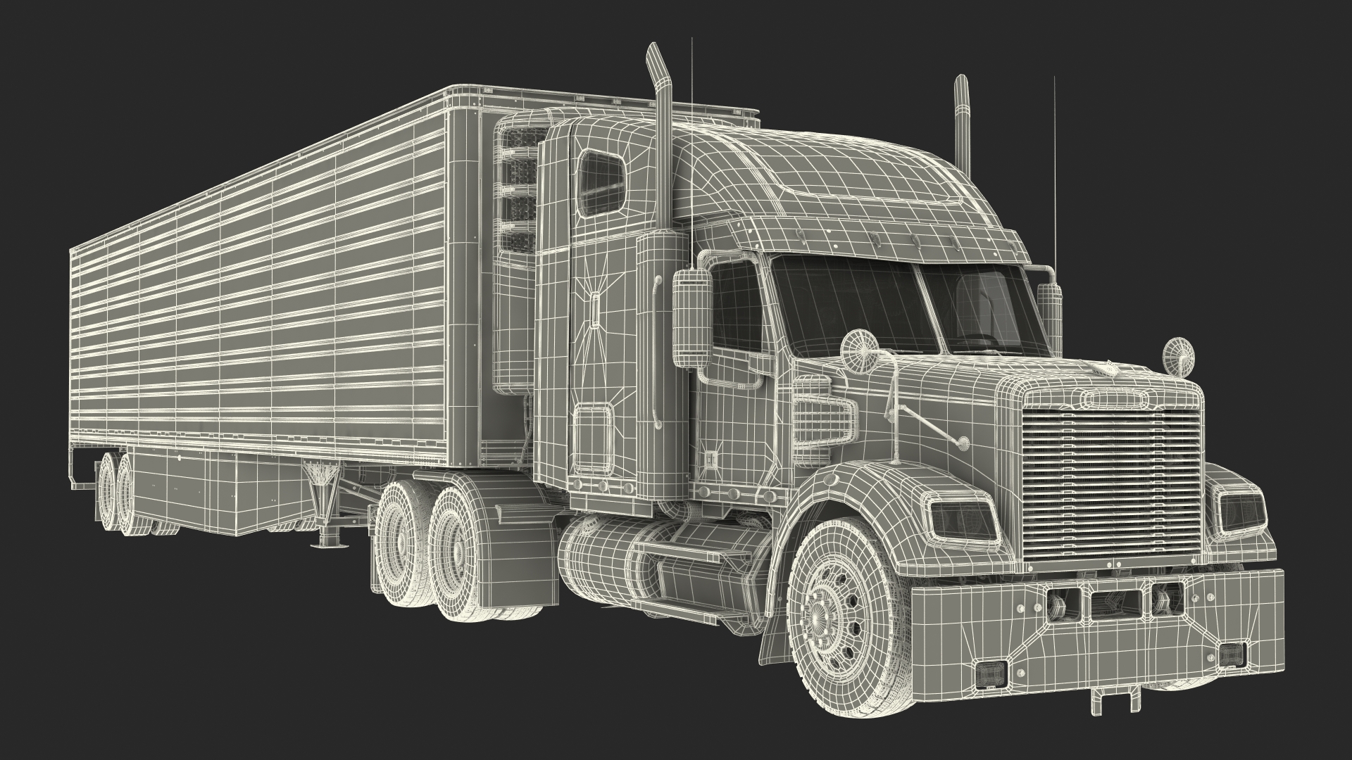 3D model Freightliner Truck with Reefer Trailer Rigged