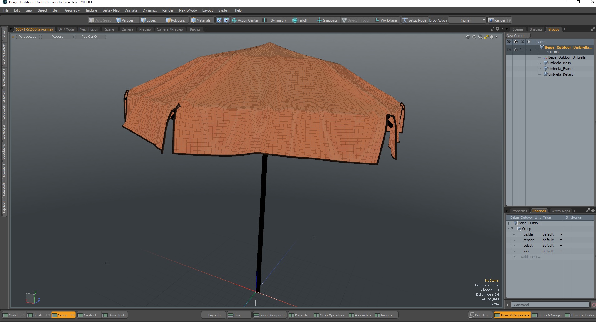 Beige Outdoor Umbrella 3D