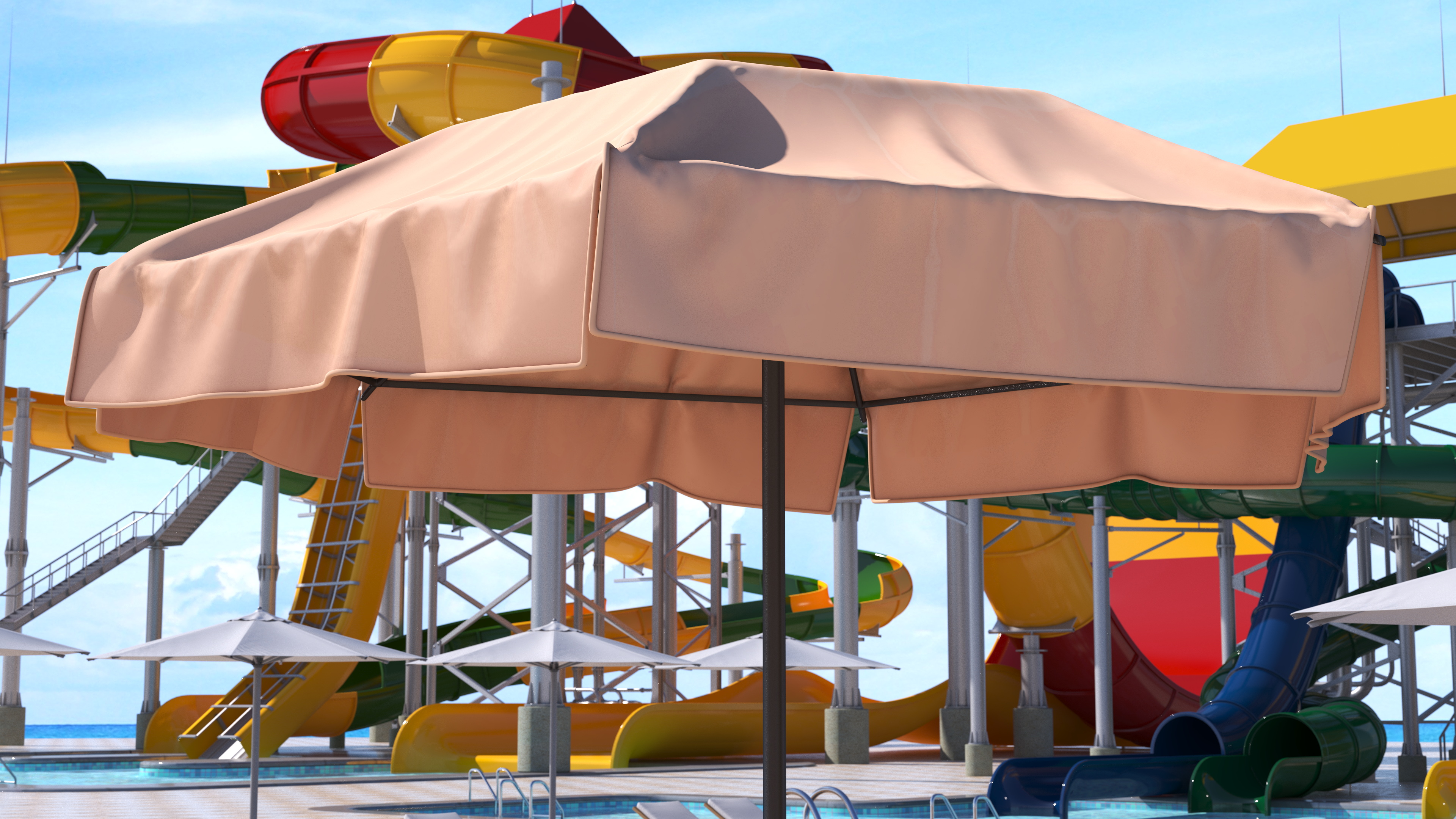 Beige Outdoor Umbrella 3D