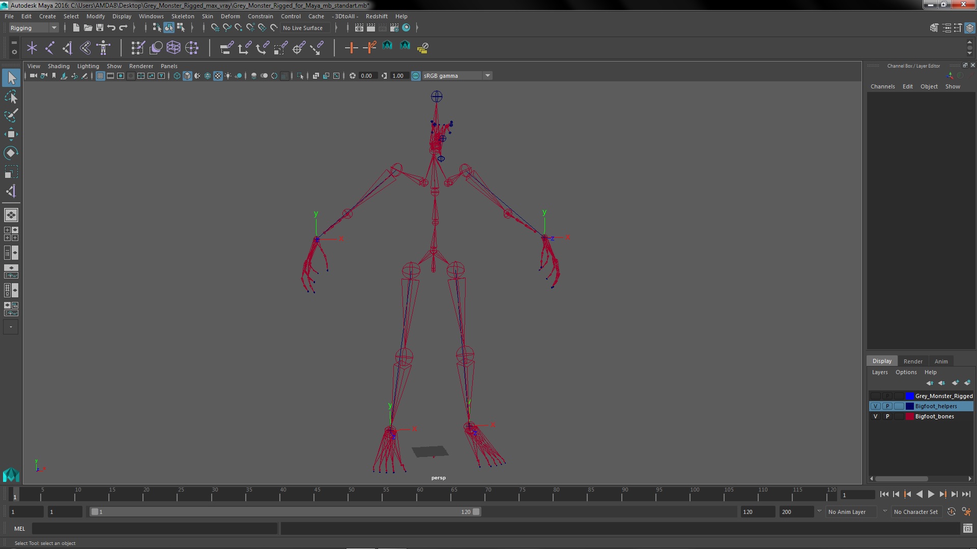 3D Grey Monster Rigged for Maya model