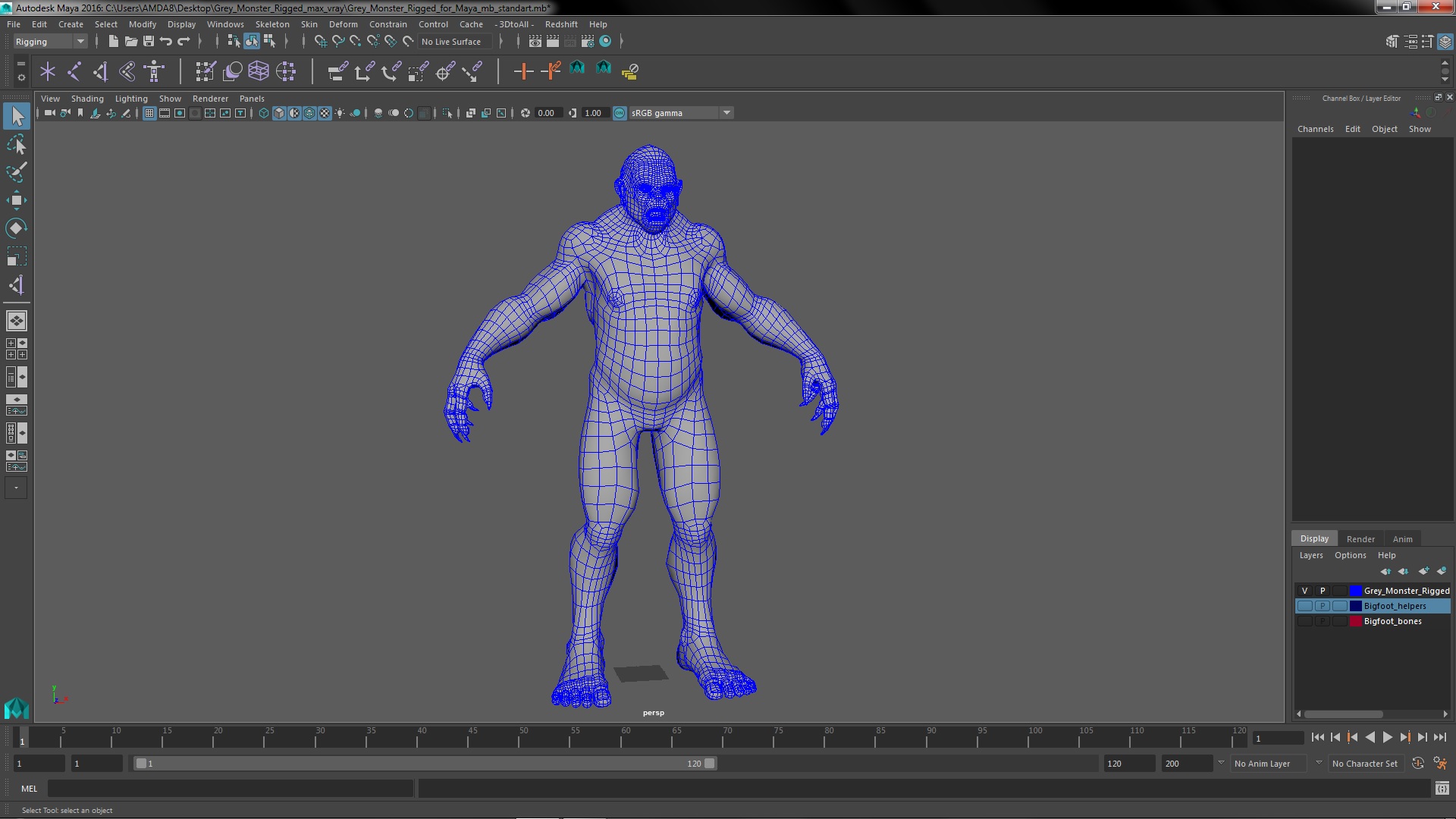 3D Grey Monster Rigged for Maya model