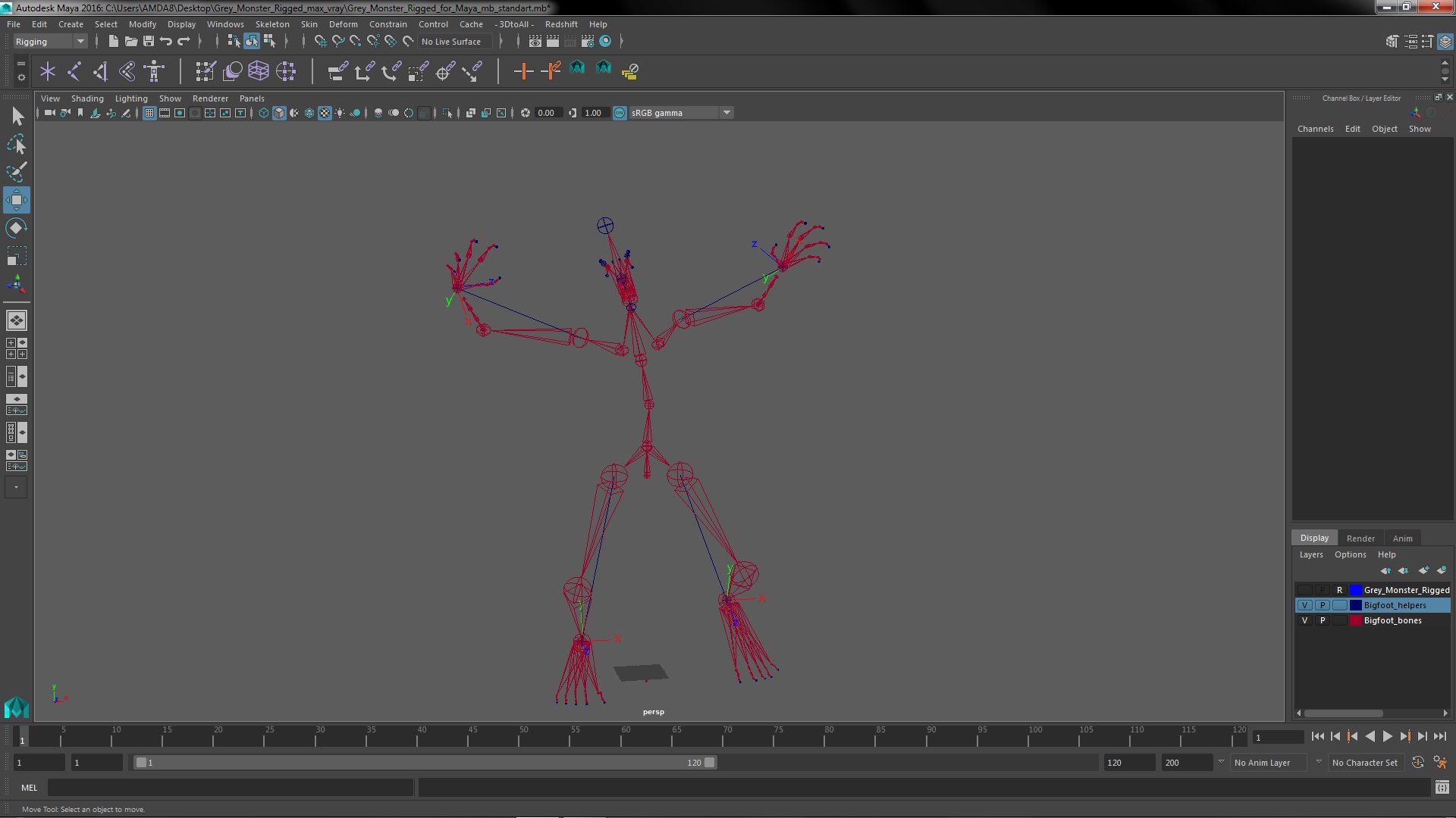 3D Grey Monster Rigged for Maya model