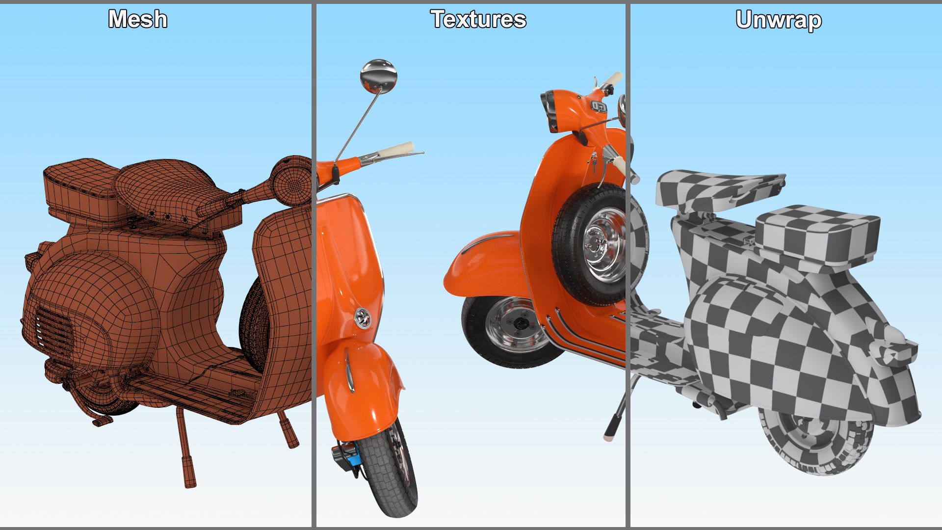 3D Vintage Scooter Orange Rigged for Maya model