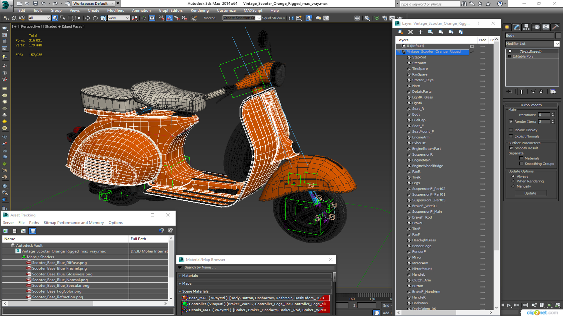 3D Vintage Scooter Orange Rigged for Maya model