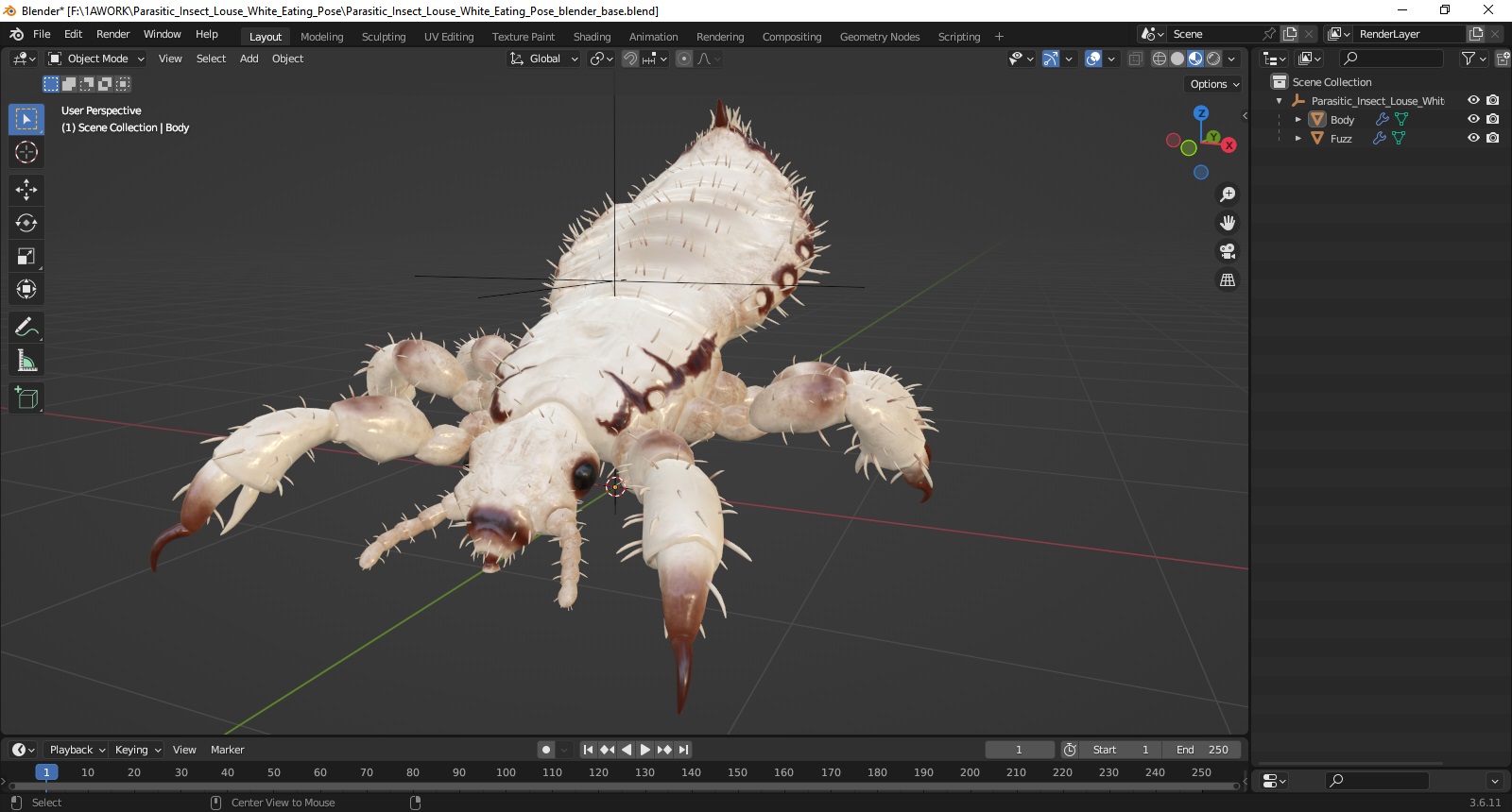 Parasitic Insect Louse White Eating Pose SSS 3D model