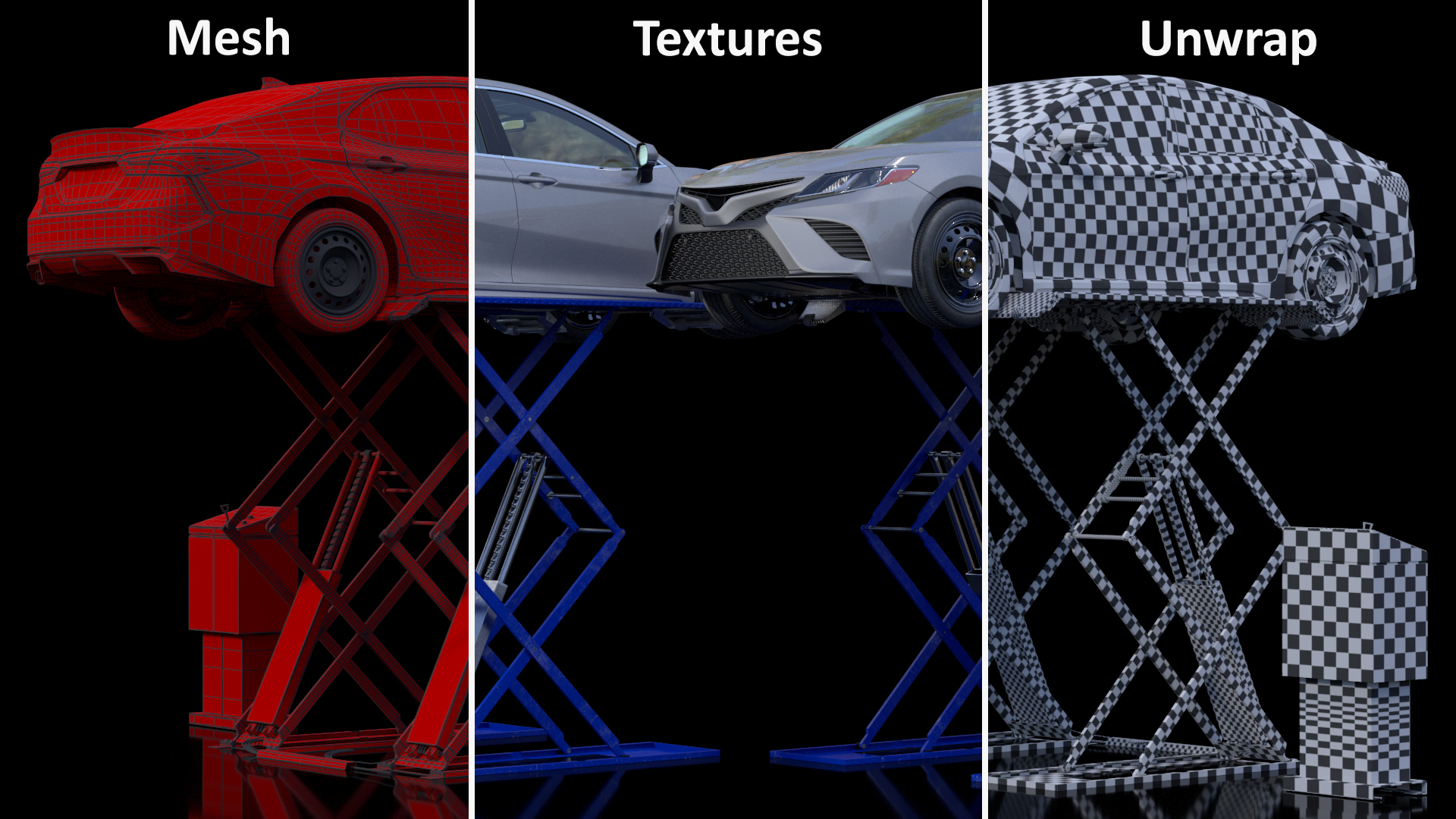 3D Automotive Scissor Lift with Sedan Rigged