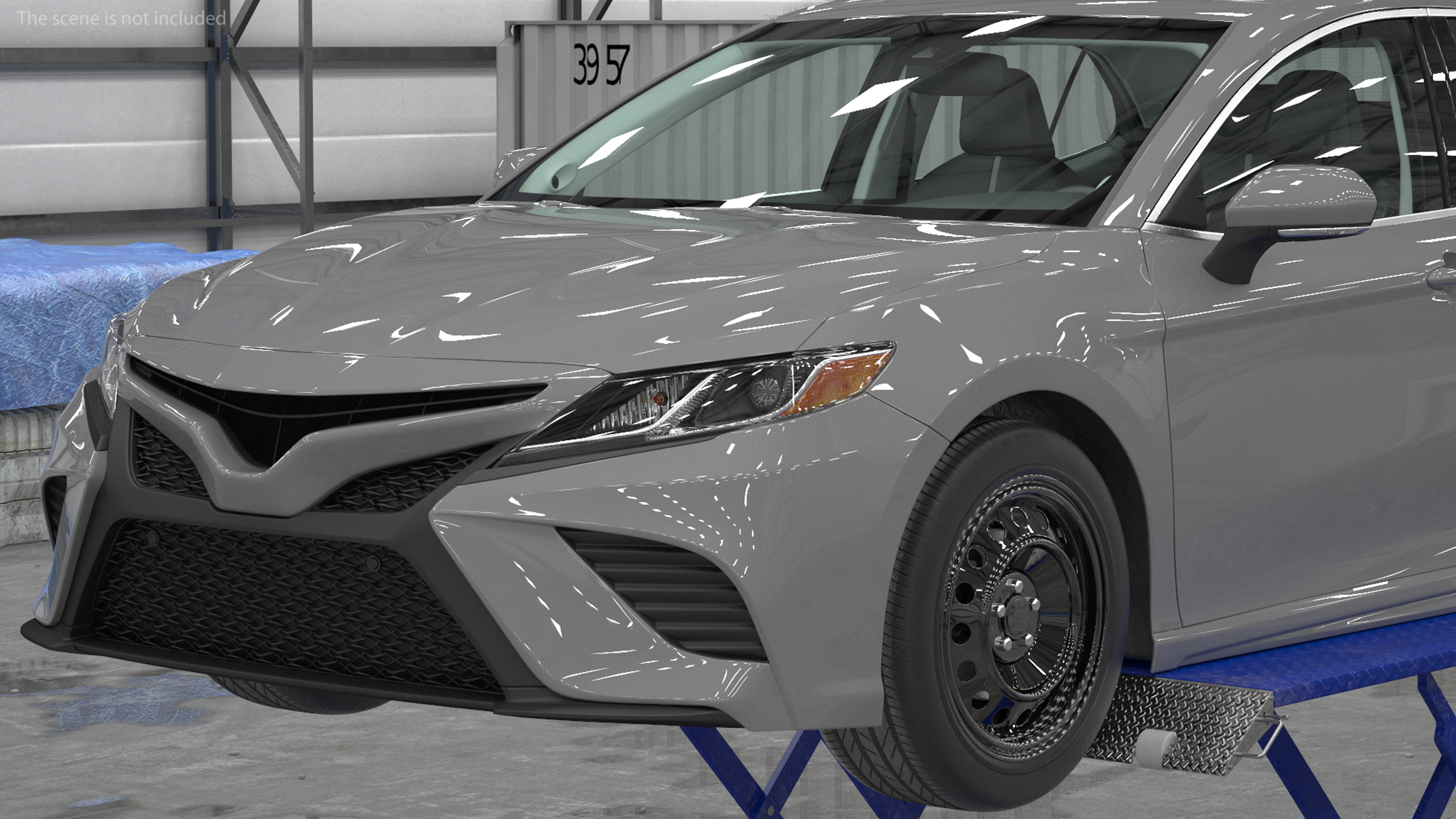 3D Automotive Scissor Lift with Sedan Rigged