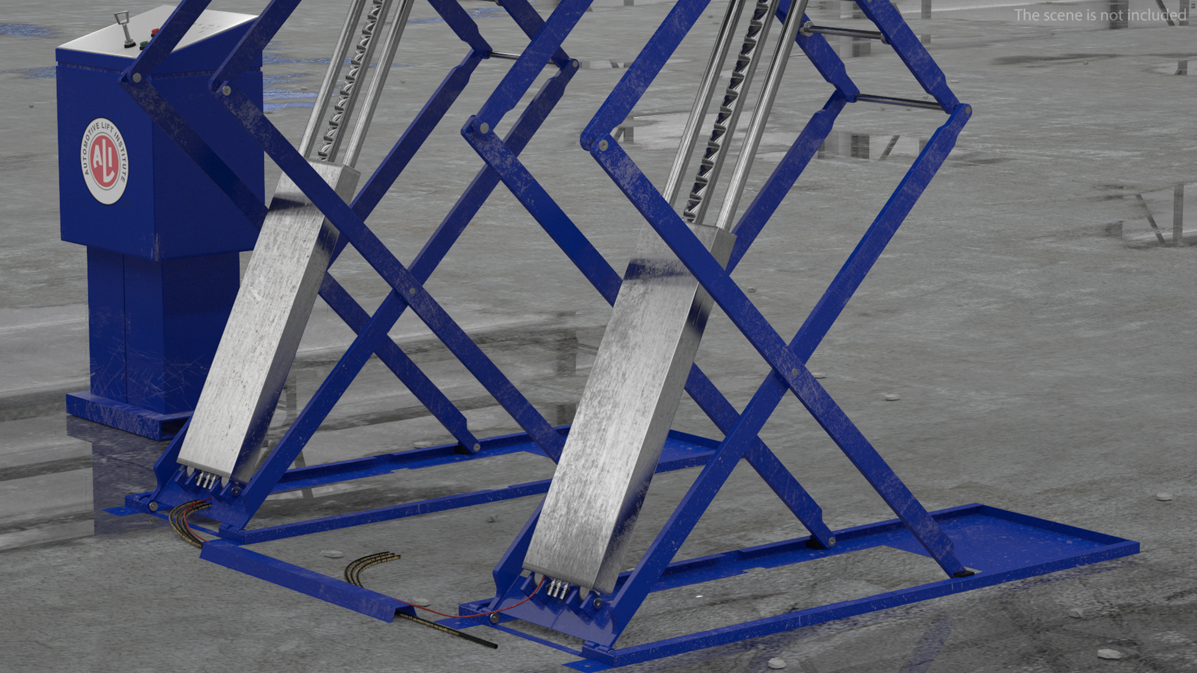 3D Automotive Scissor Lift with Sedan Rigged