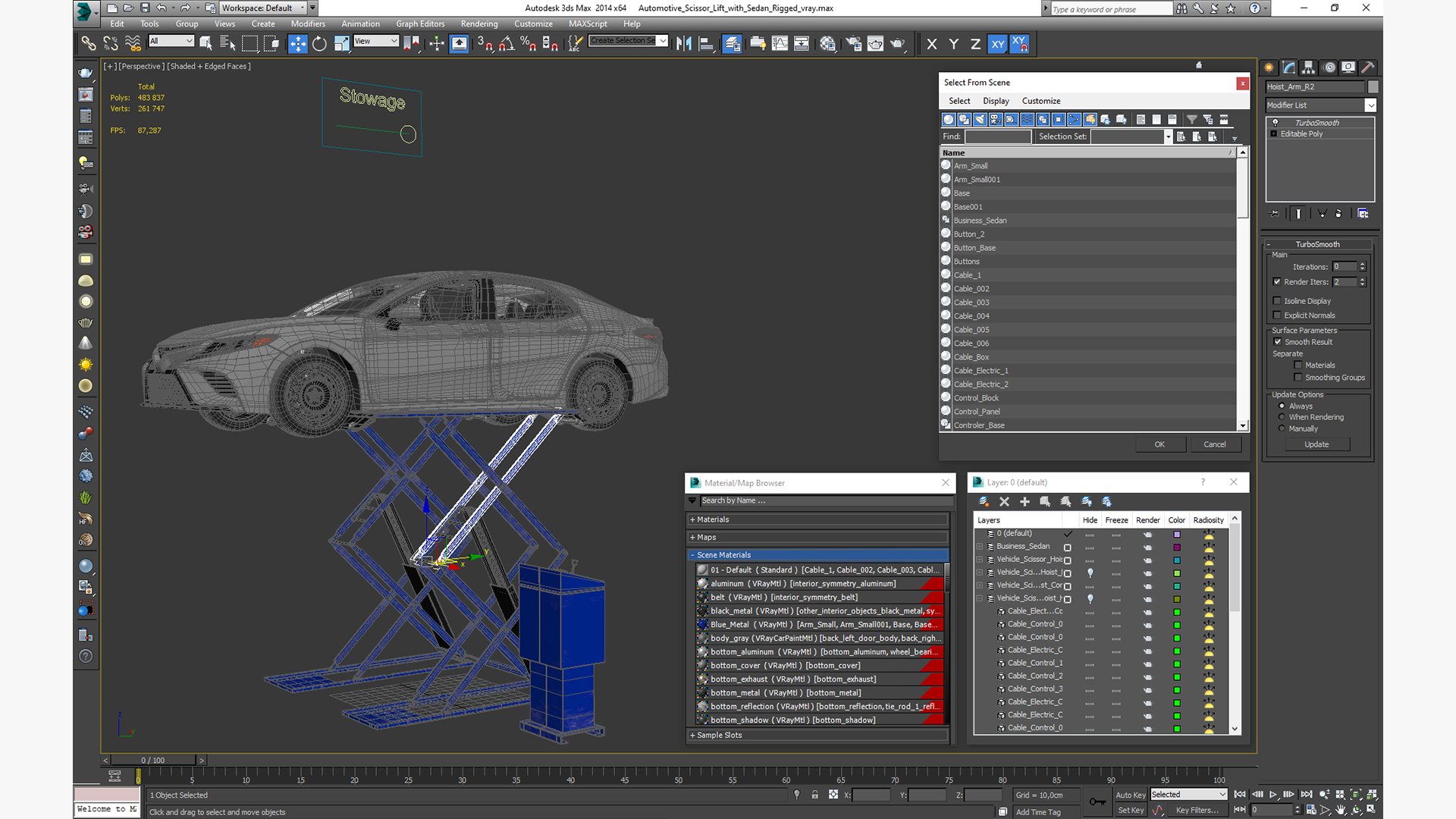 3D Automotive Scissor Lift with Sedan Rigged