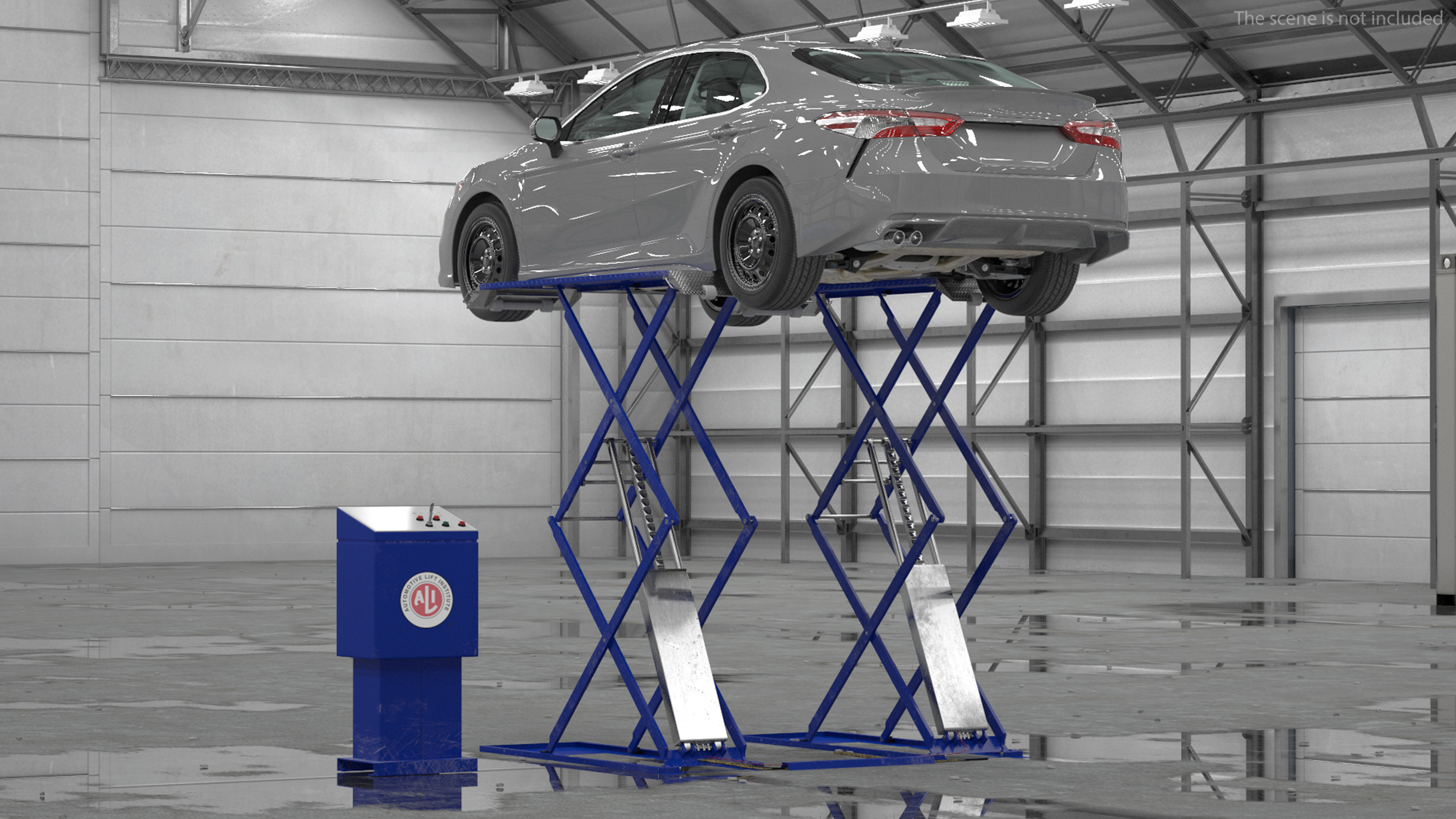 3D Automotive Scissor Lift with Sedan Rigged
