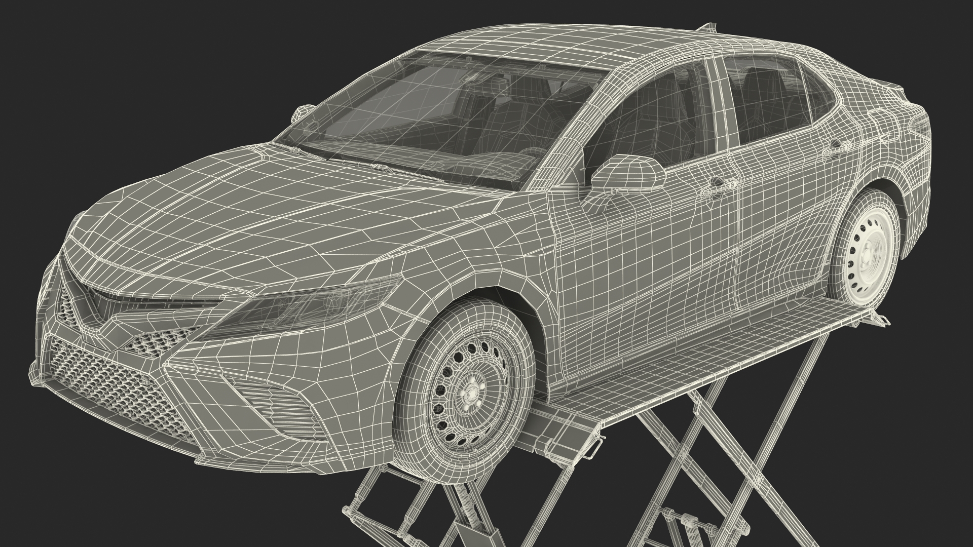 3D Automotive Scissor Lift with Sedan Rigged