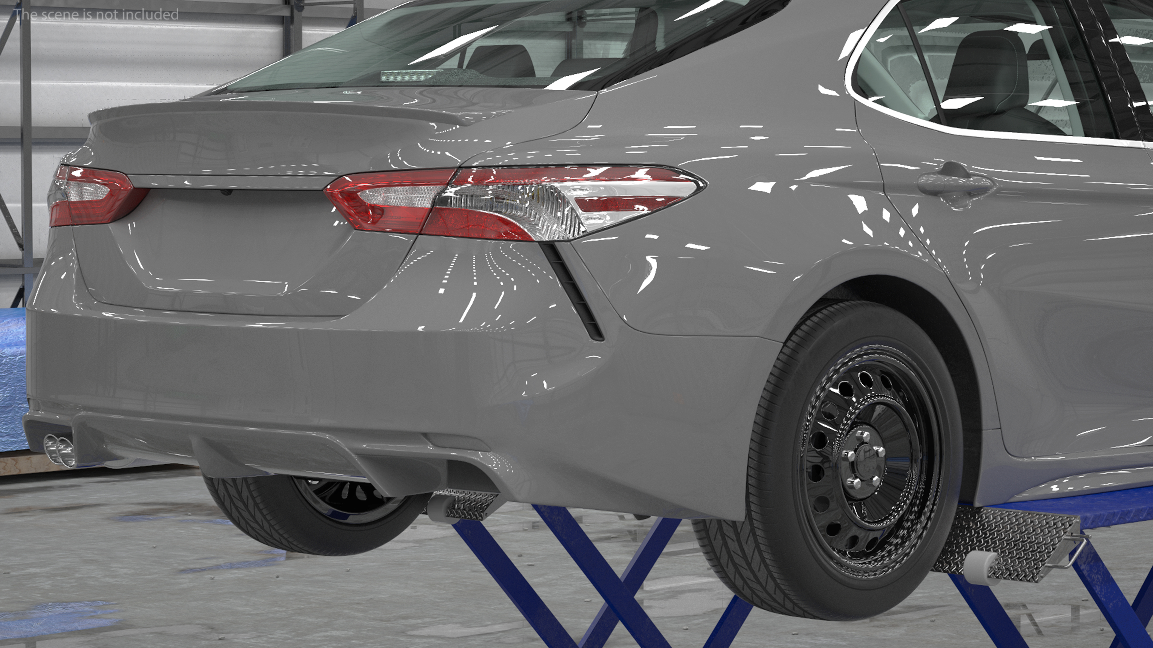 3D Automotive Scissor Lift with Sedan Rigged