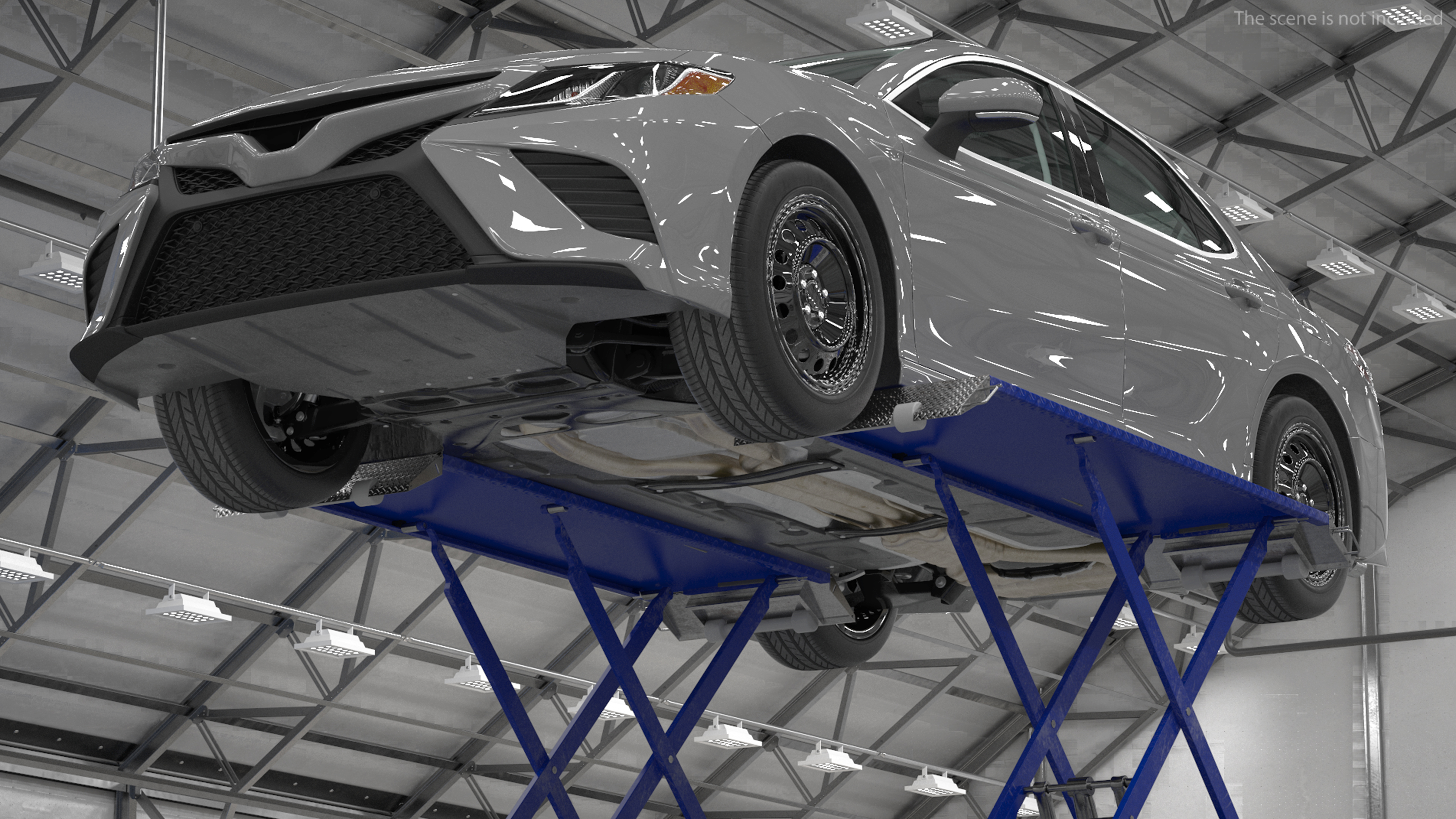 3D Automotive Scissor Lift with Sedan Rigged