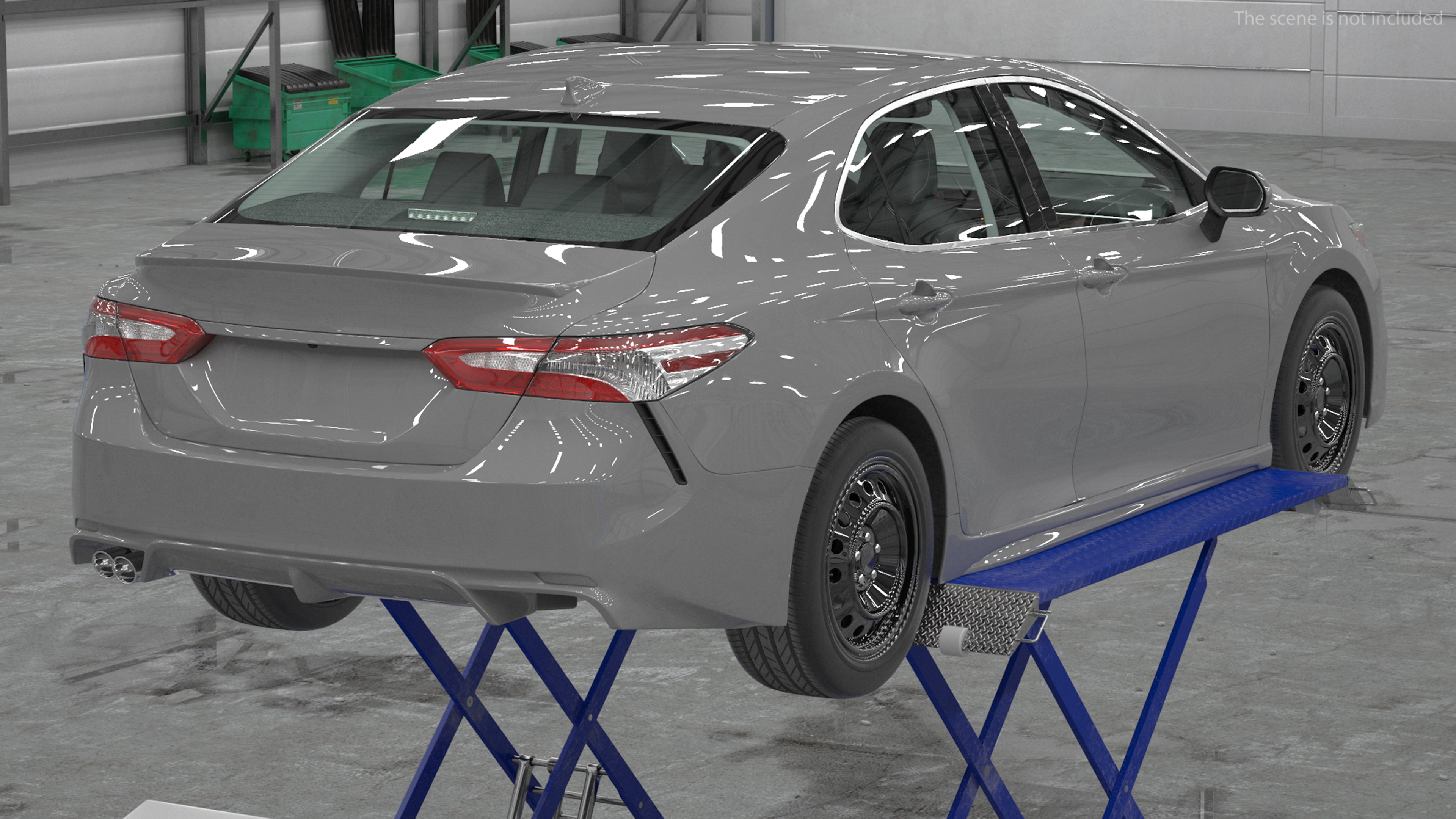 3D Automotive Scissor Lift with Sedan Rigged