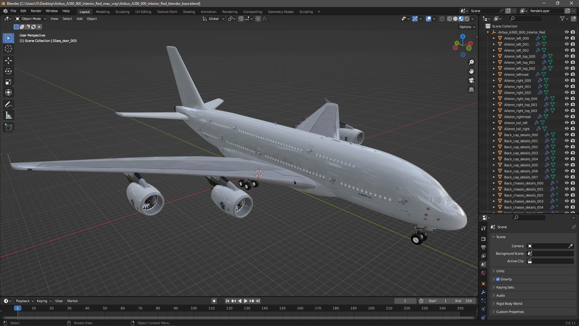 3D Airbus A380 800 Interior Red model