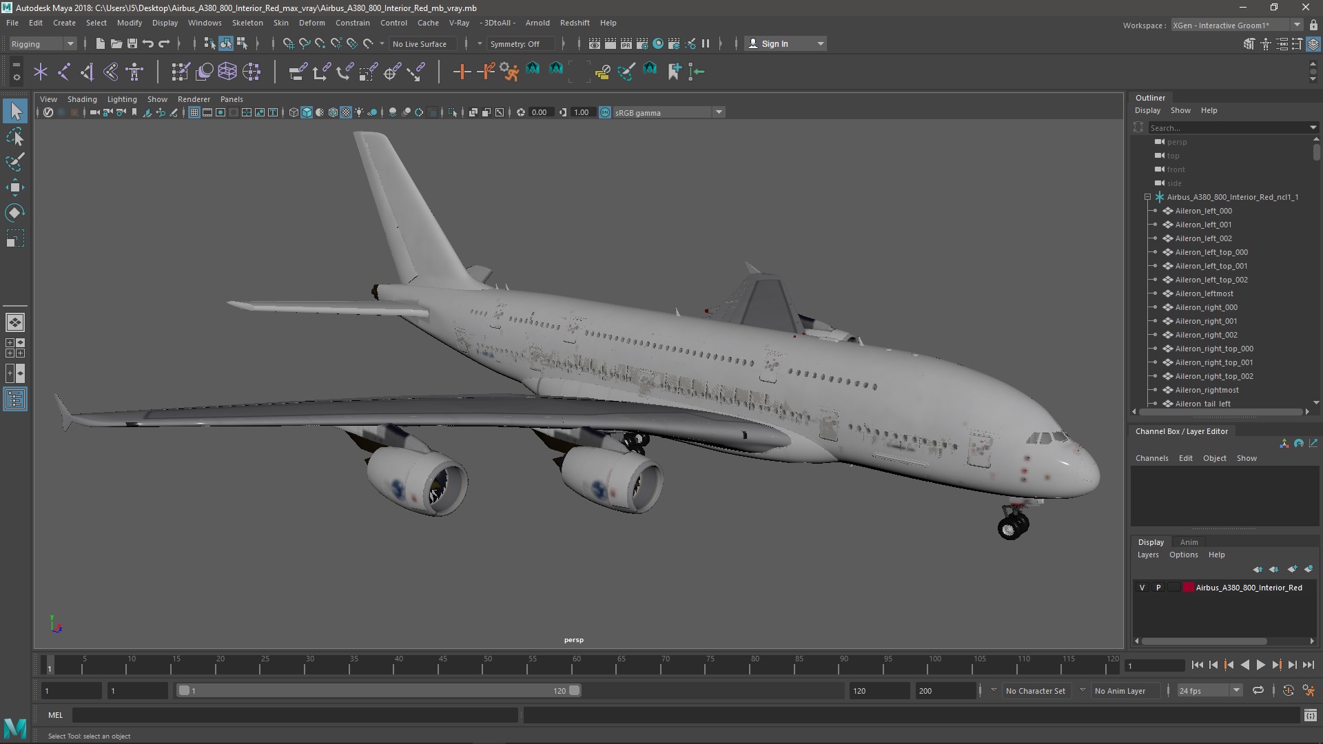 3D Airbus A380 800 Interior Red model
