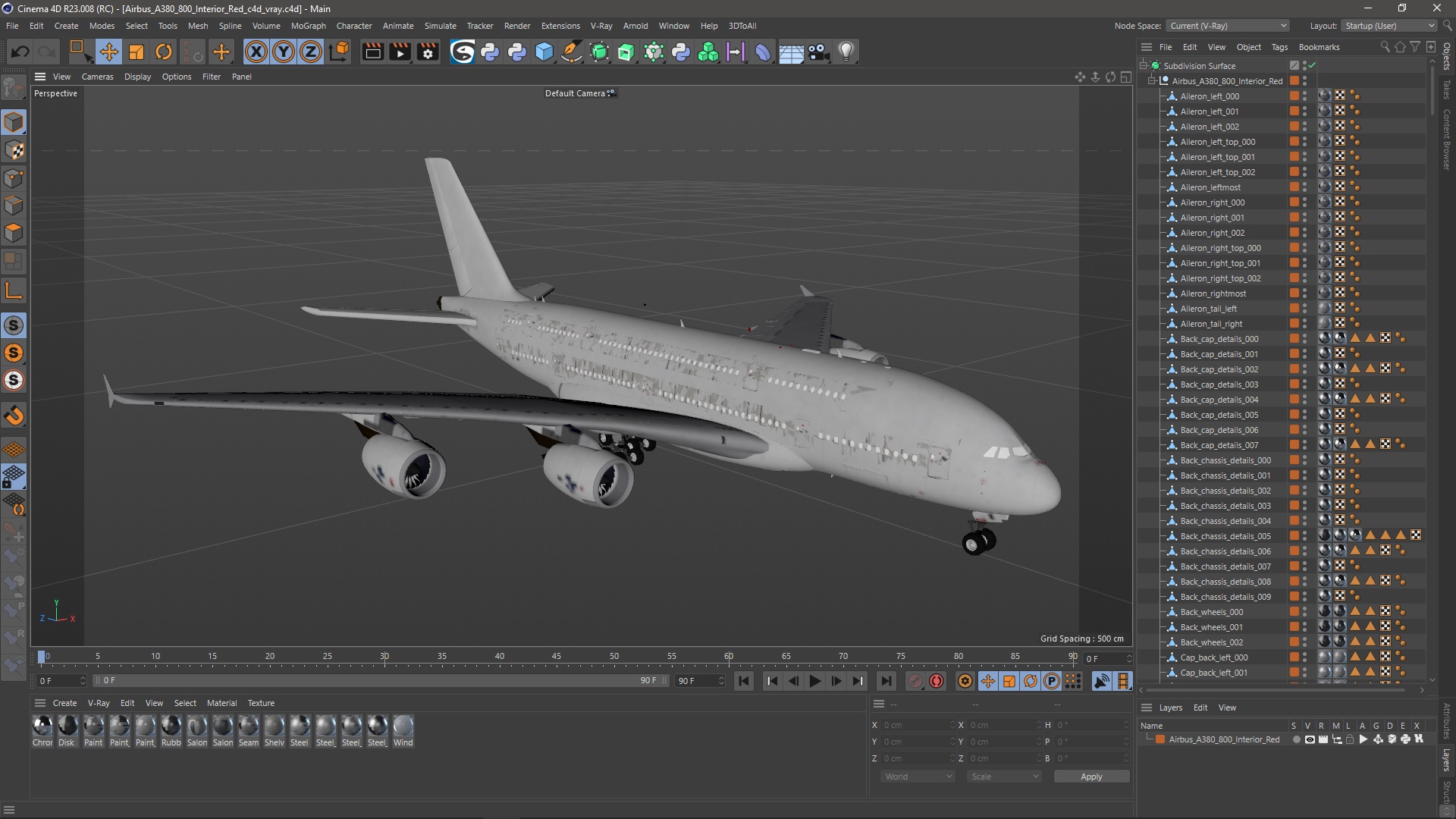 3D Airbus A380 800 Interior Red model