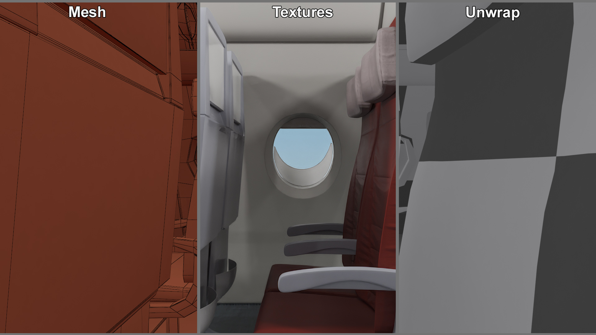 3D Airbus A380 800 Interior Red model