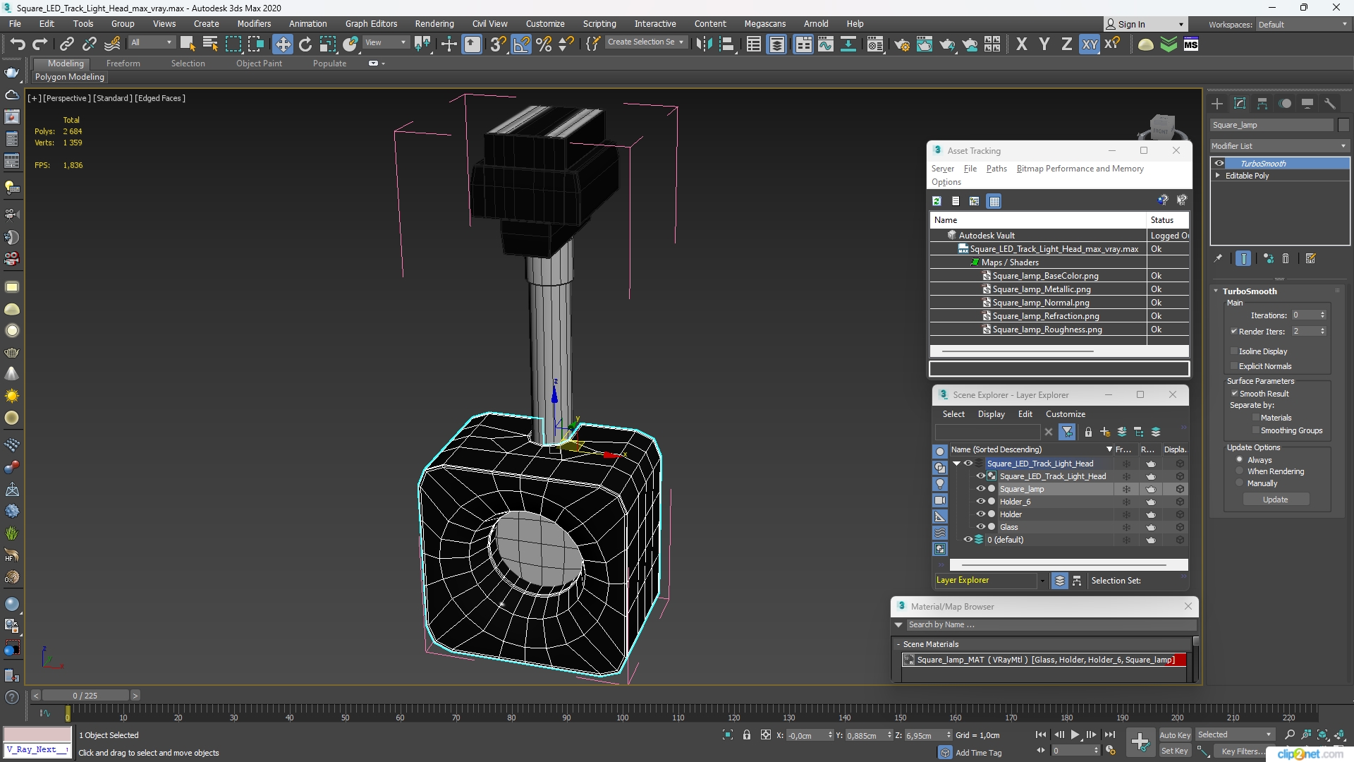 Square LED Track Light Head 3D