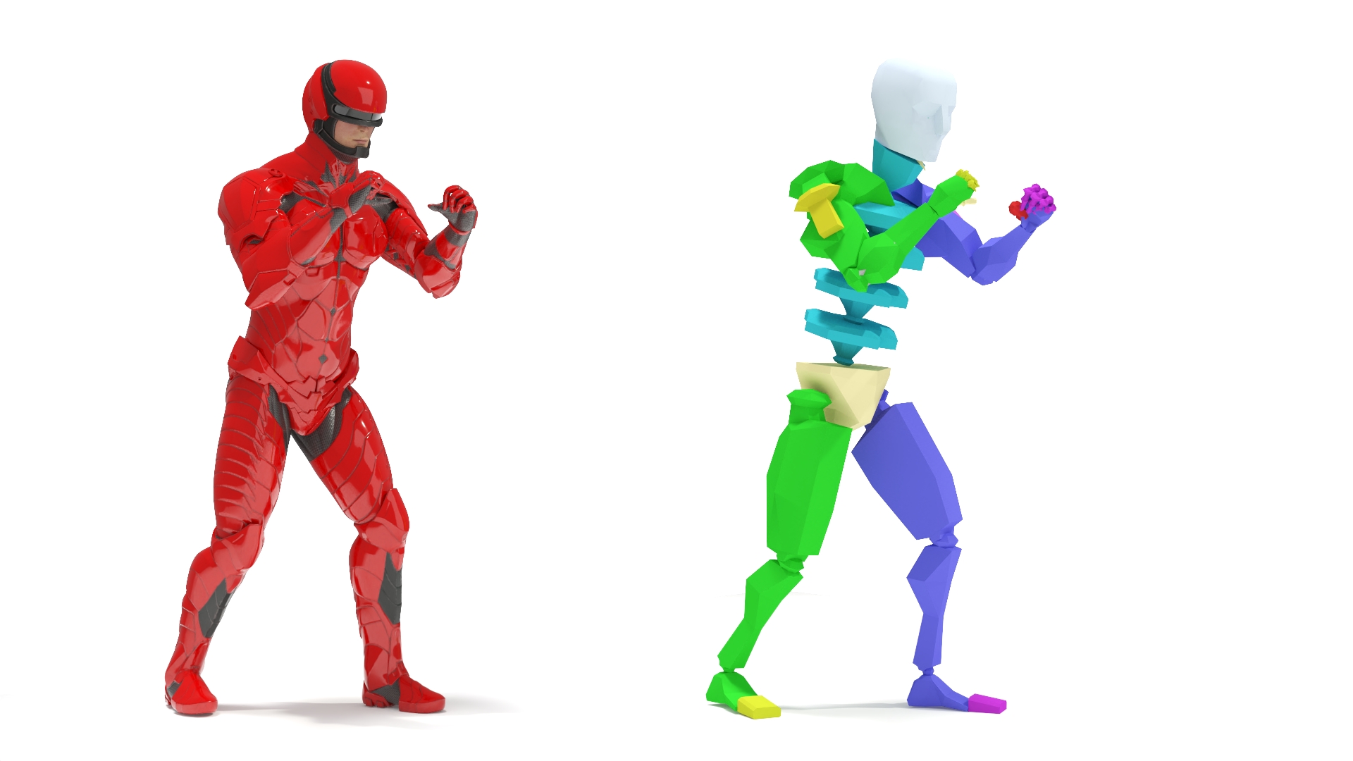 3D Futuristic Cyborg in Red Armor Rigged for Cinema 4D