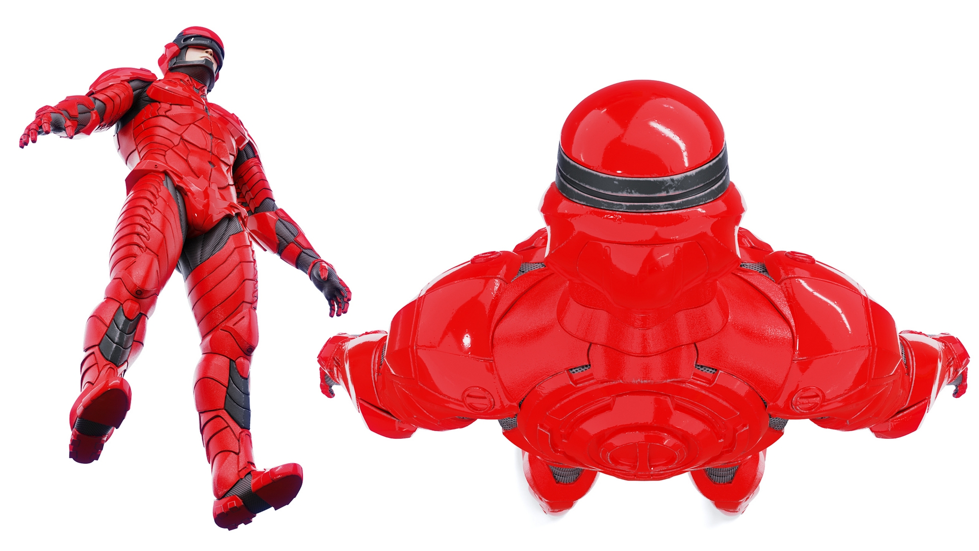 3D Futuristic Cyborg in Red Armor Rigged for Cinema 4D