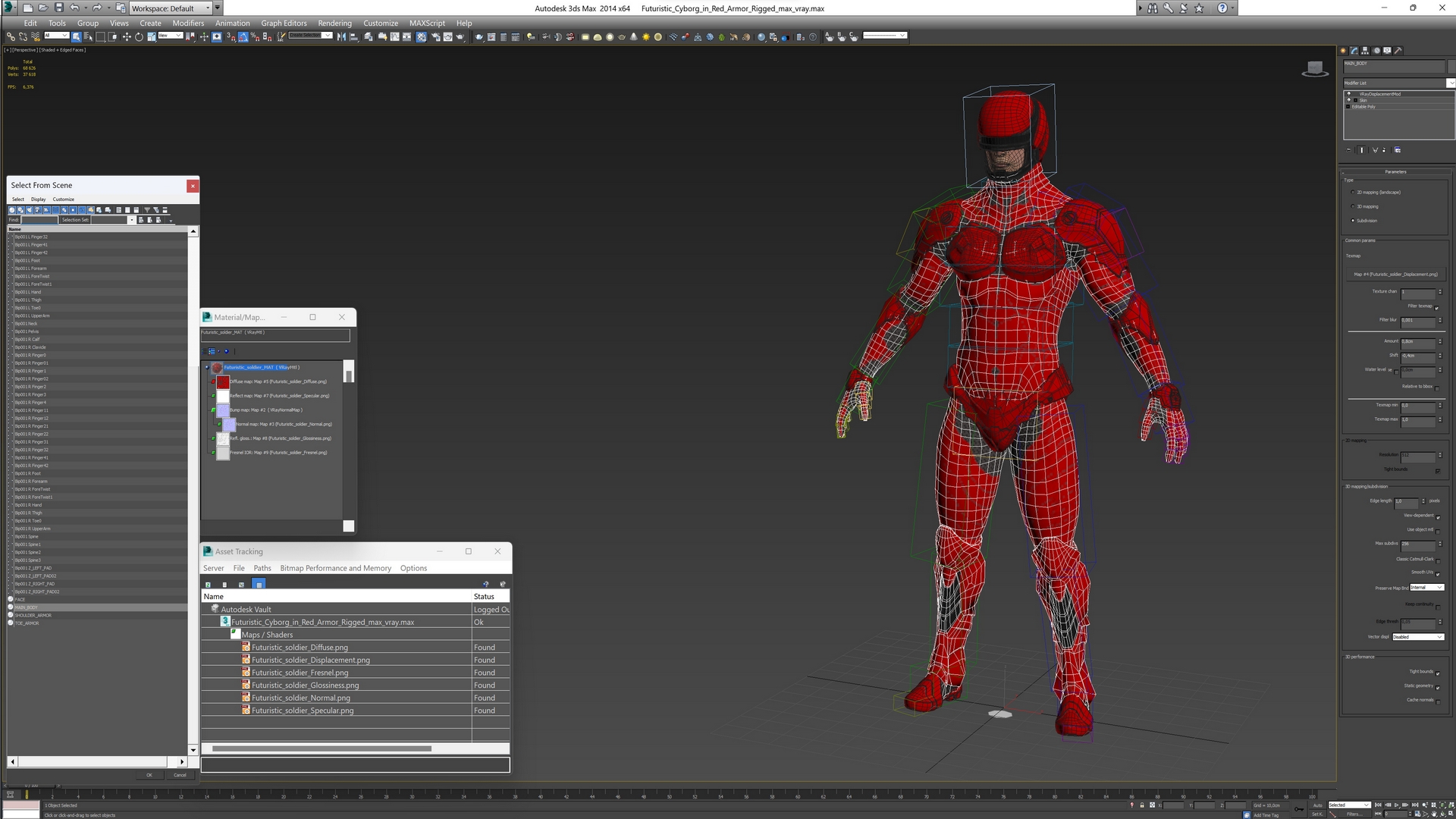 3D Futuristic Cyborg in Red Armor Rigged for Cinema 4D