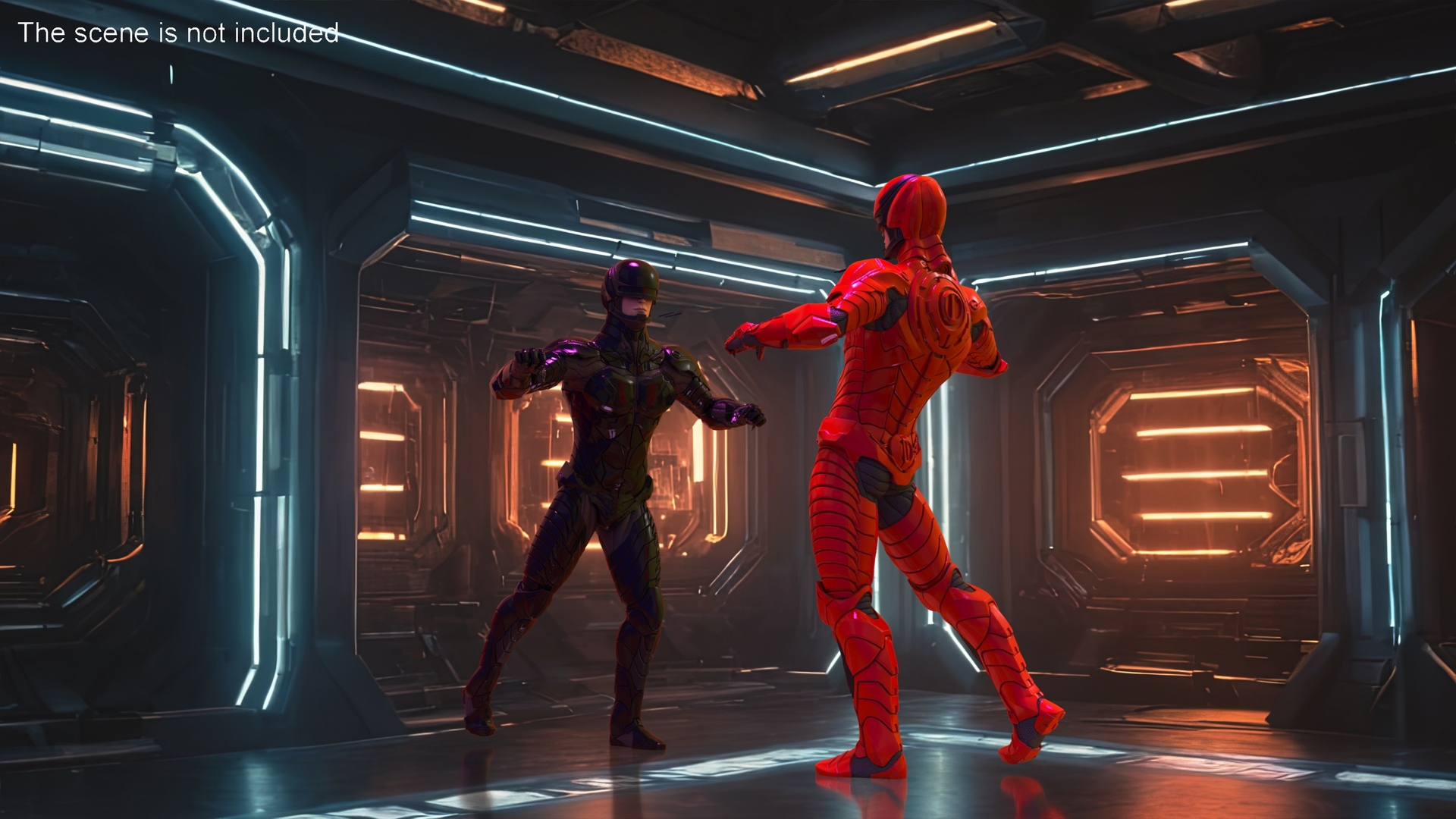 3D Futuristic Cyborg in Red Armor Rigged for Cinema 4D